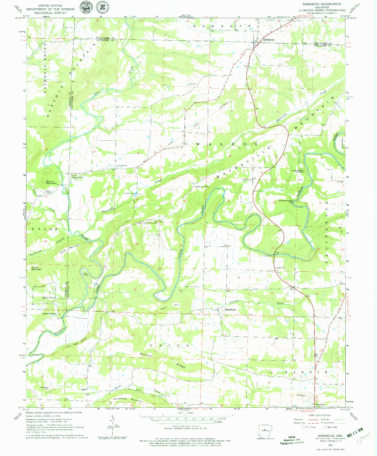 USGS 1:24000-SCALE QUADRANGLE FOR DAMASCUS, AR 1961