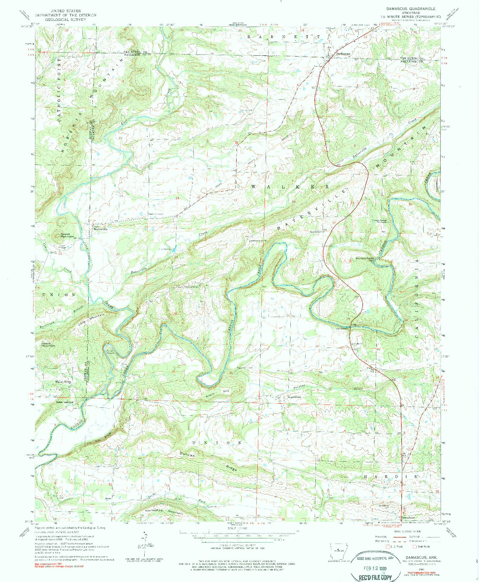 USGS 1:24000-SCALE QUADRANGLE FOR DAMASCUS, AR 1961