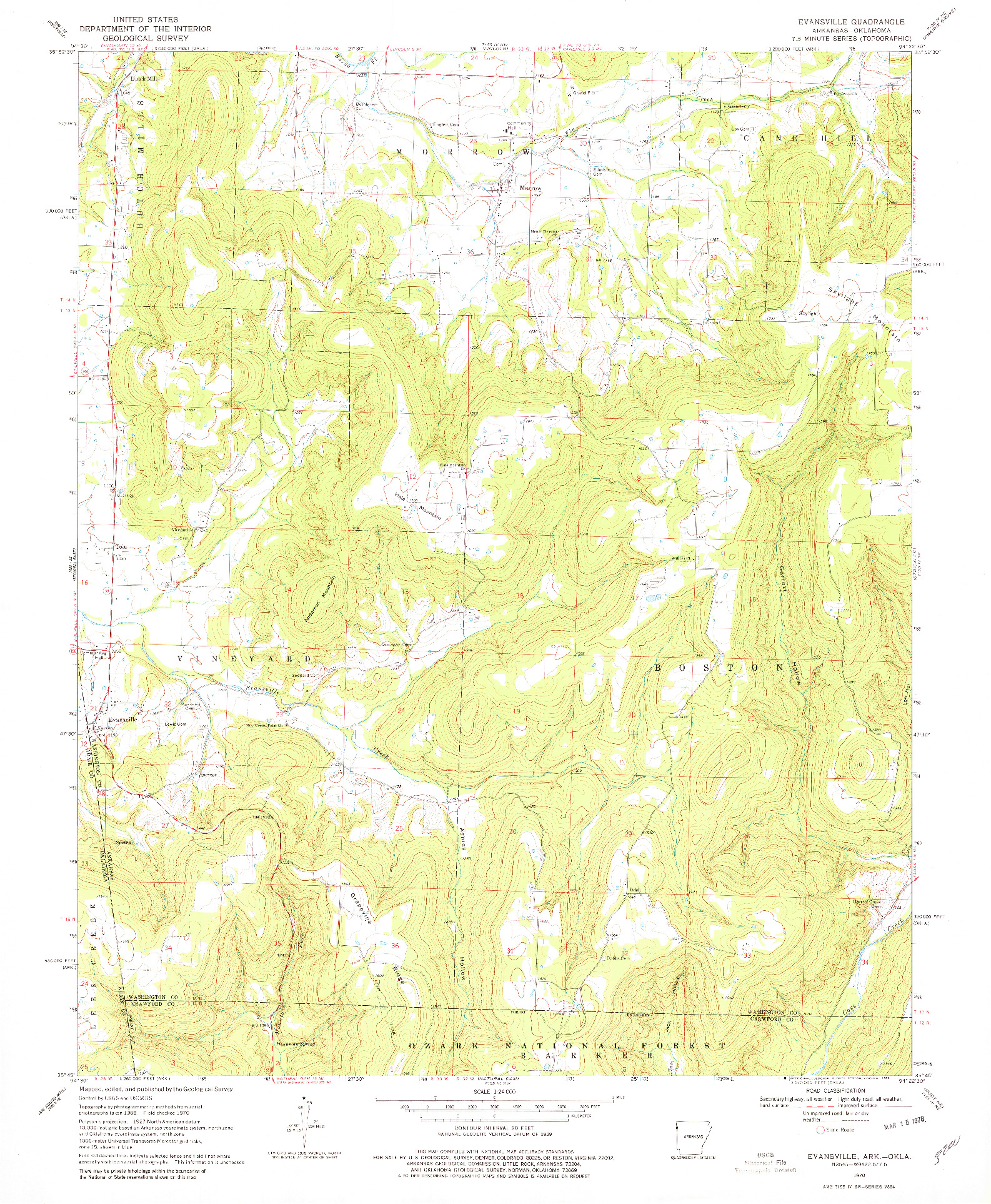 USGS 1:24000-SCALE QUADRANGLE FOR EVANSVILLE, AR 1970