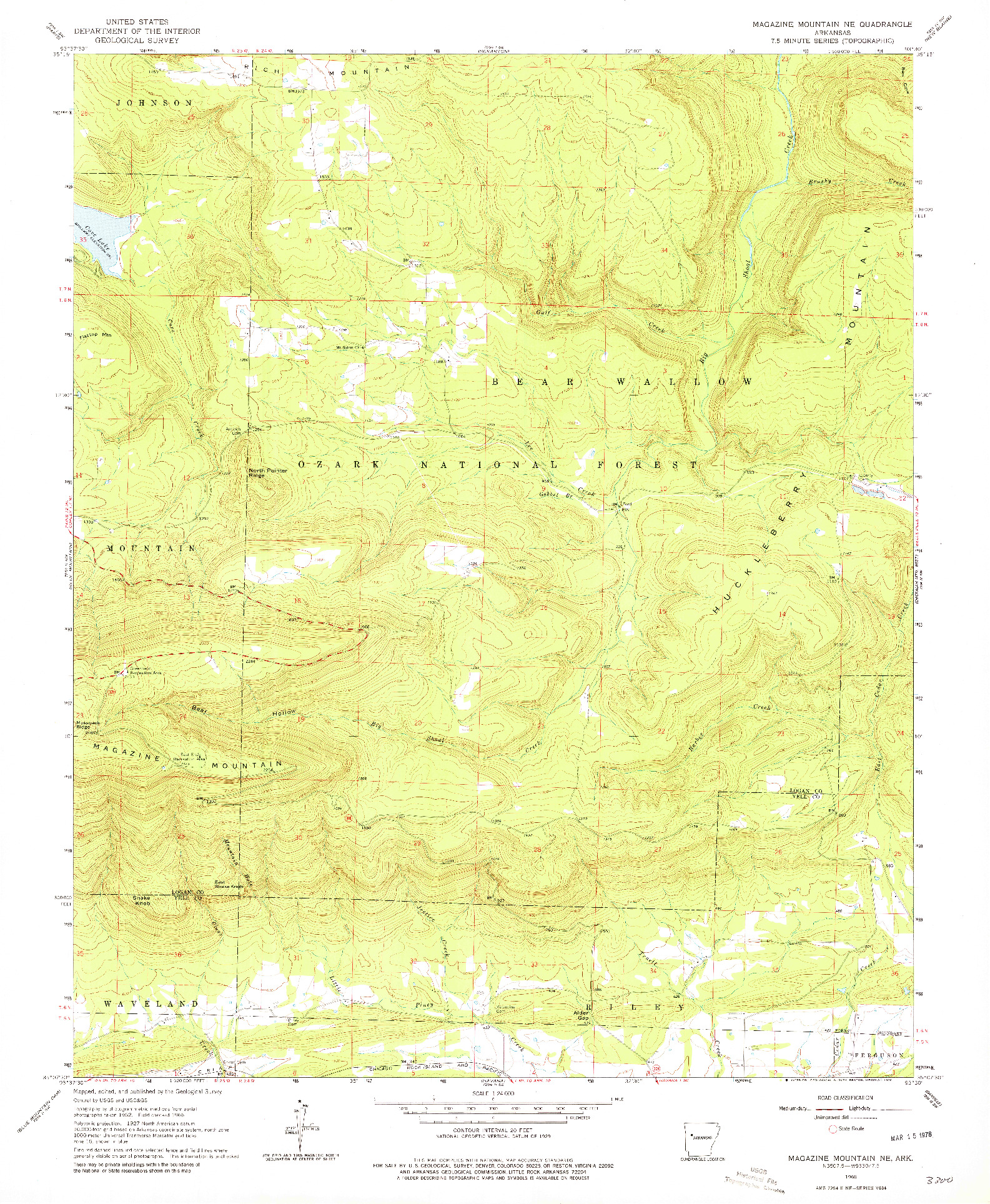 USGS 1:24000-SCALE QUADRANGLE FOR MAGAZINE MOUNTAIN NE, AR 1966