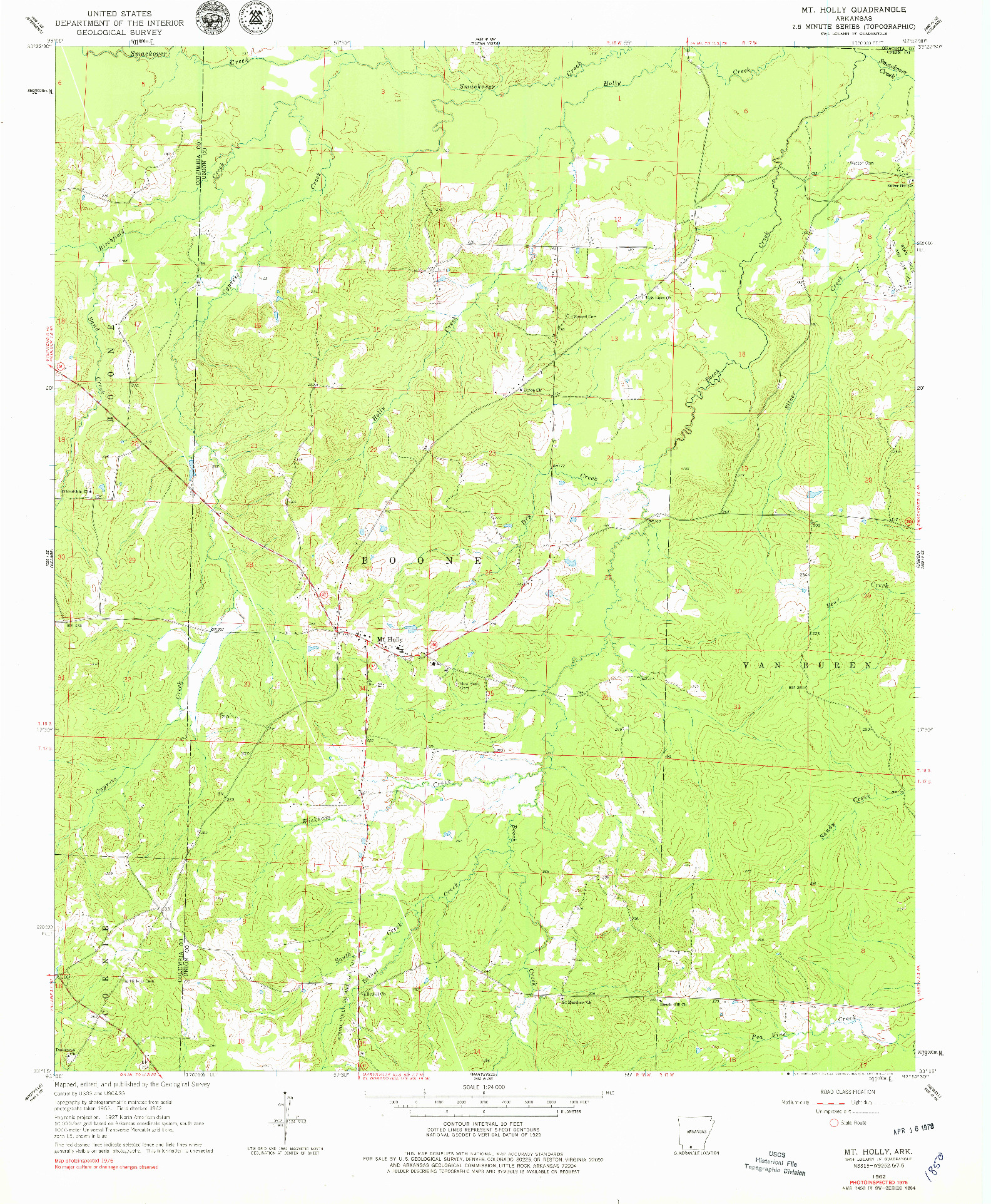 USGS 1:24000-SCALE QUADRANGLE FOR MT HOLLY, AR 1962