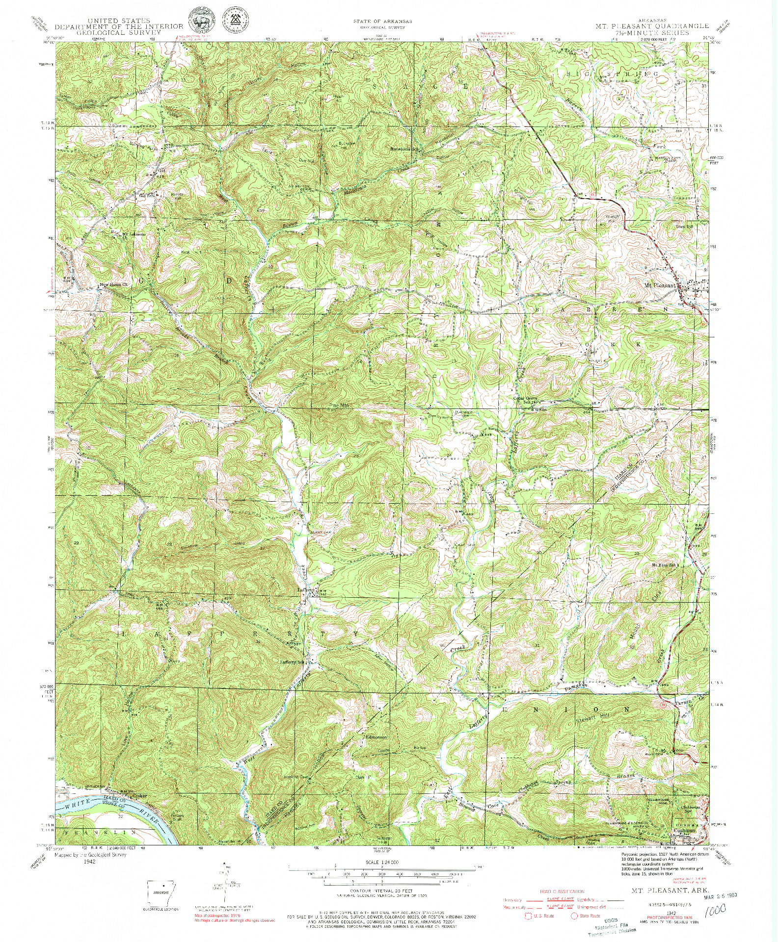 USGS 1:24000-SCALE QUADRANGLE FOR MT PLEASANT, AR 1942