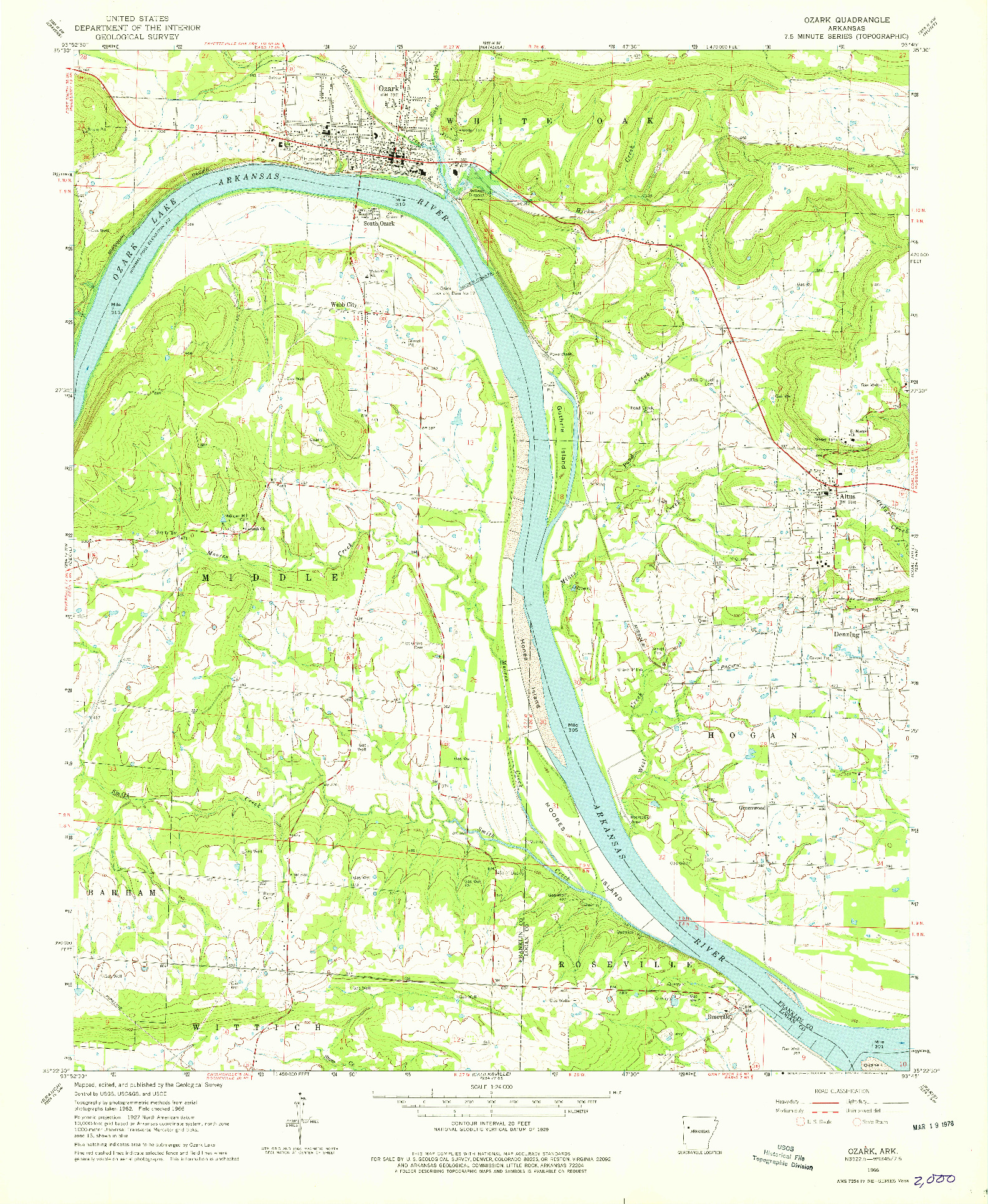 USGS 1:24000-SCALE QUADRANGLE FOR OZARK, AR 1966