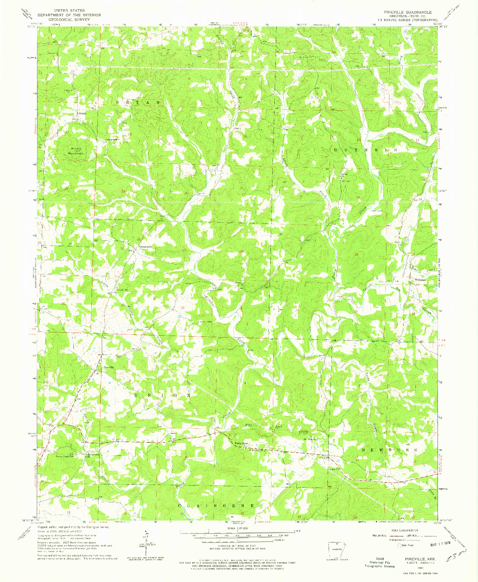 USGS 1:24000-SCALE QUADRANGLE FOR PINEVILLE, AR 1964