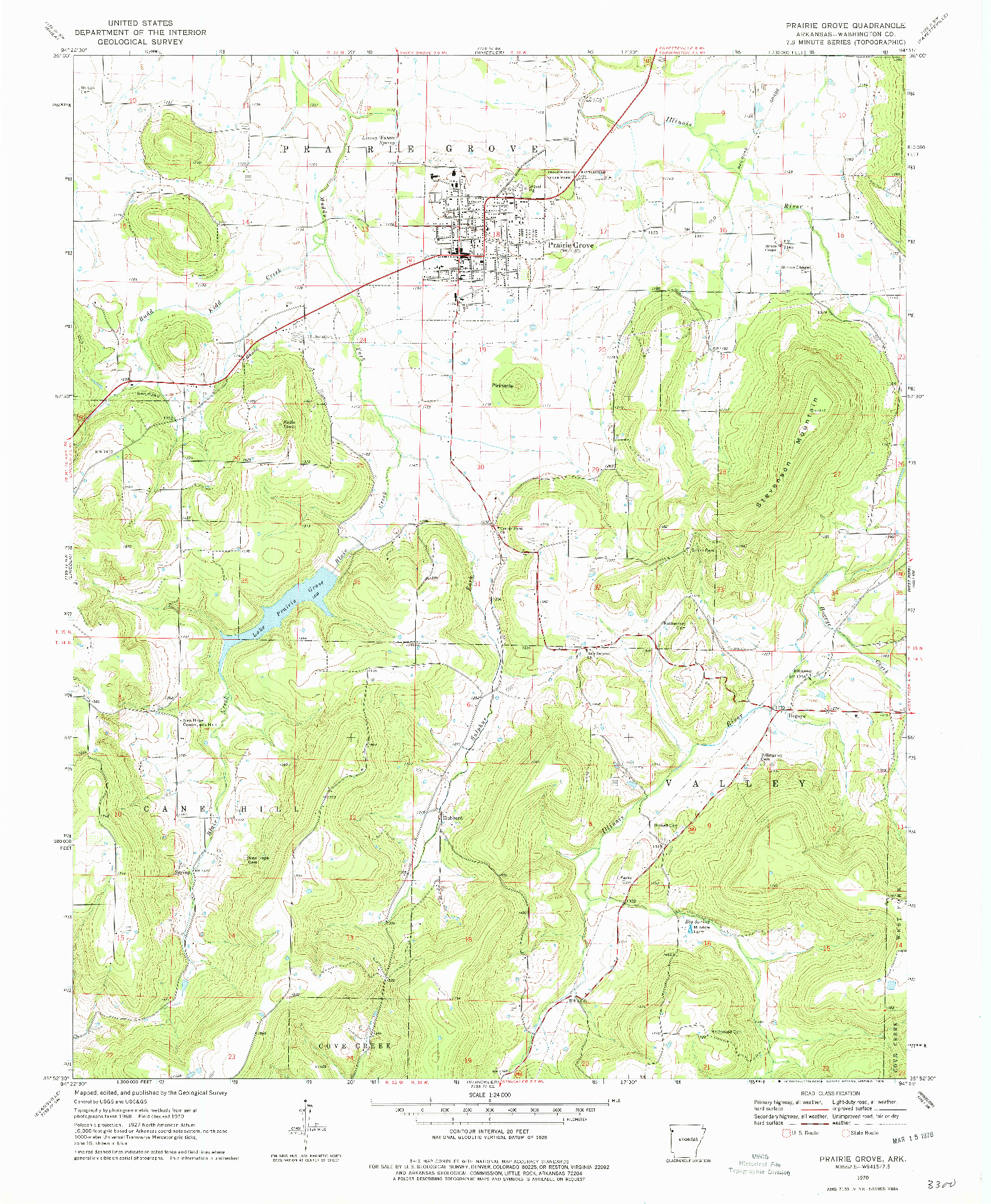 USGS 1:24000-SCALE QUADRANGLE FOR PRAIRIE GROVE, AR 1970