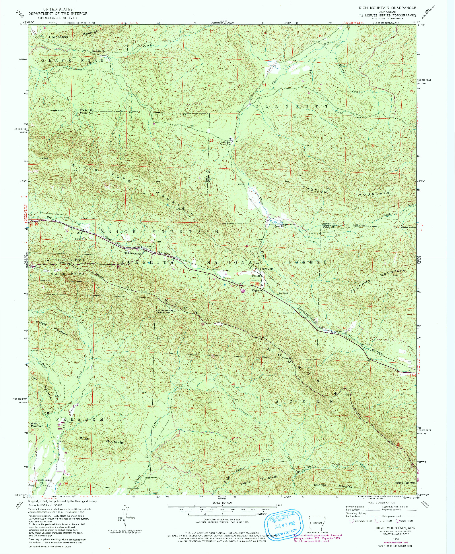 USGS 1:24000-SCALE QUADRANGLE FOR RICH MOUNTAIN, AR 1958