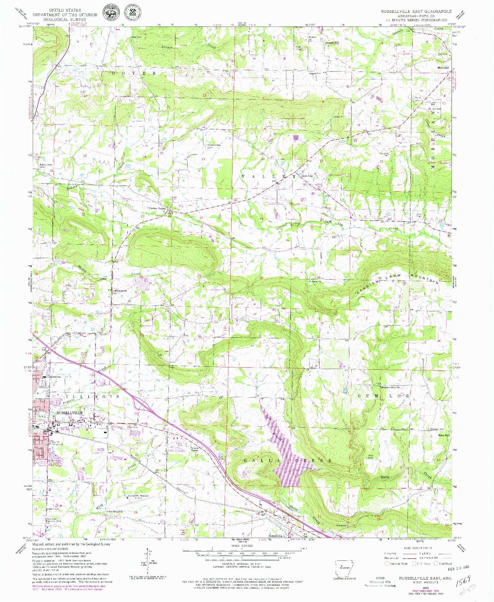 USGS 1:24000-SCALE QUADRANGLE FOR RUSSELLVILLE EAST, AR 1962