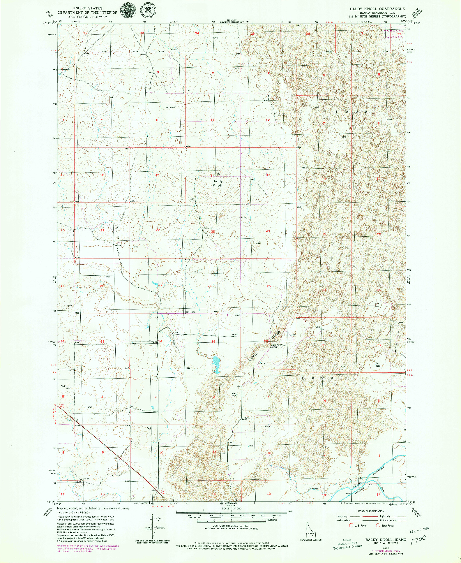 USGS 1:24000-SCALE QUADRANGLE FOR BALDY KNOLL, ID 1955