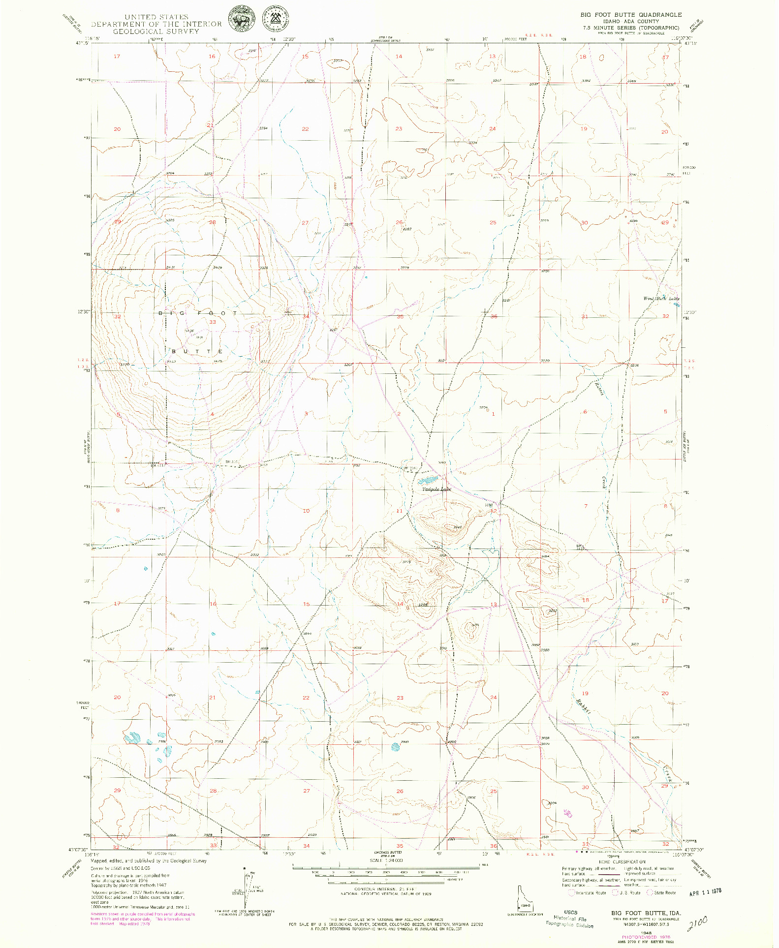 USGS 1:24000-SCALE QUADRANGLE FOR BIG FOOT BUTTE, ID 1948
