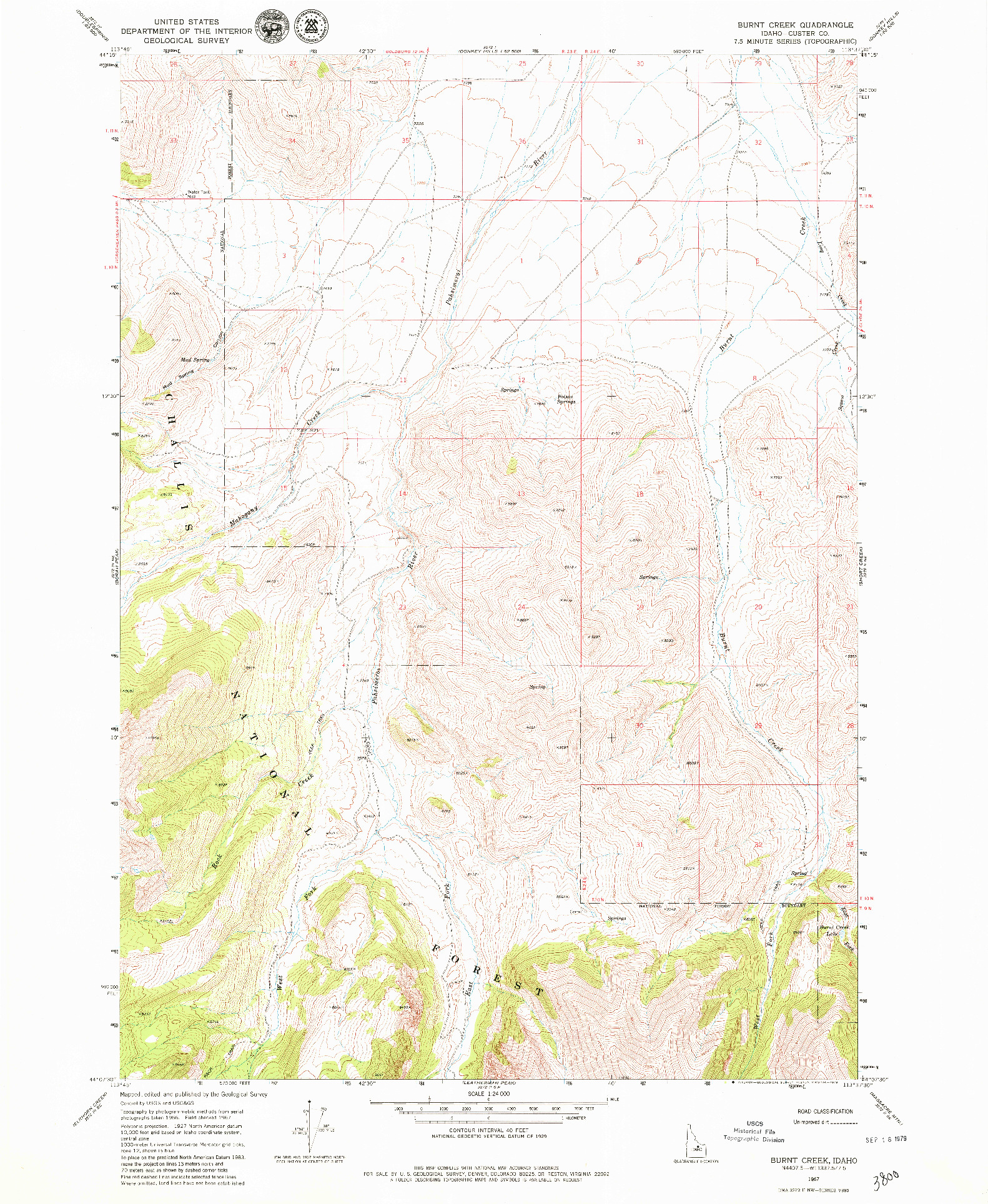 USGS 1:24000-SCALE QUADRANGLE FOR BURNT CREEK, ID 1967