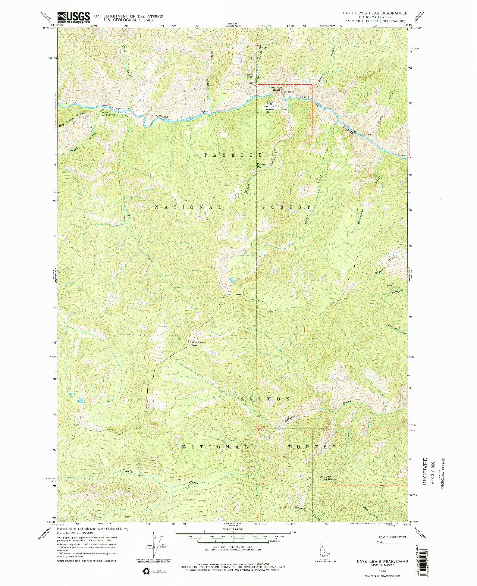 USGS 1:24000-SCALE QUADRANGLE FOR DAVE LEWIS PEAK, ID 1962