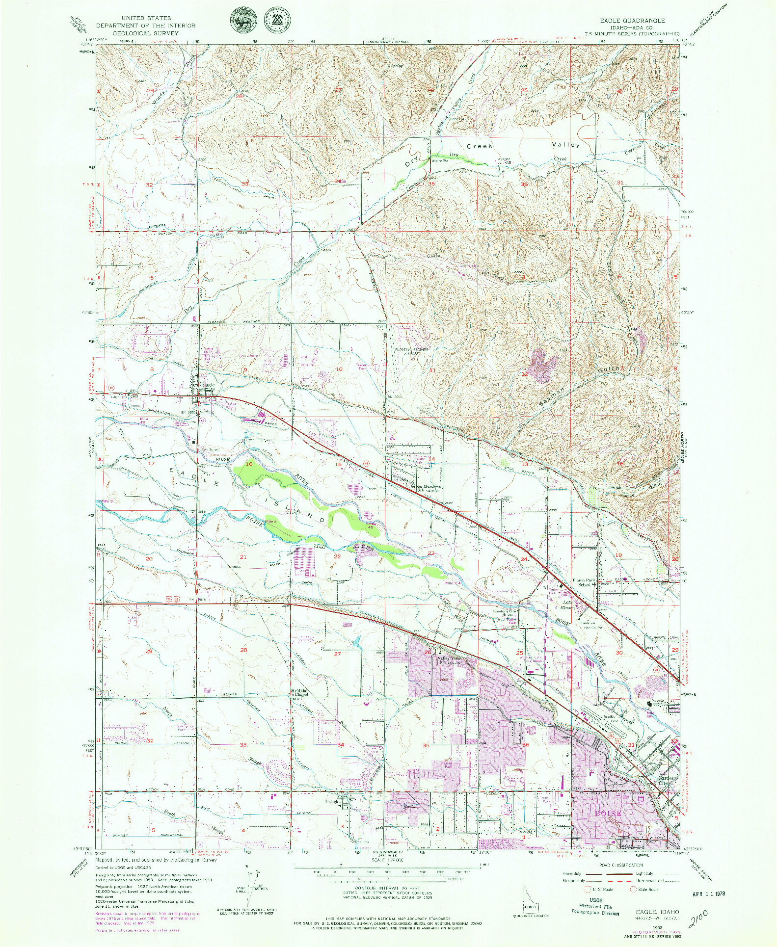 USGS 1:24000-SCALE QUADRANGLE FOR EAGLE, ID 1953