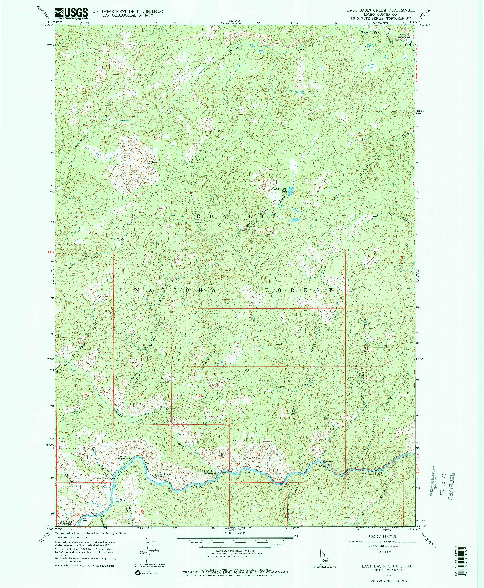 USGS 1:24000-SCALE QUADRANGLE FOR EAST BASIN CREEK, ID 1964