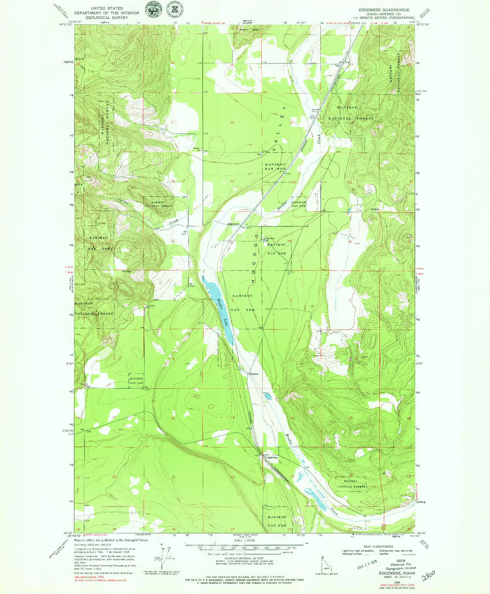 USGS 1:24000-SCALE QUADRANGLE FOR EDGEMERE, ID 1968