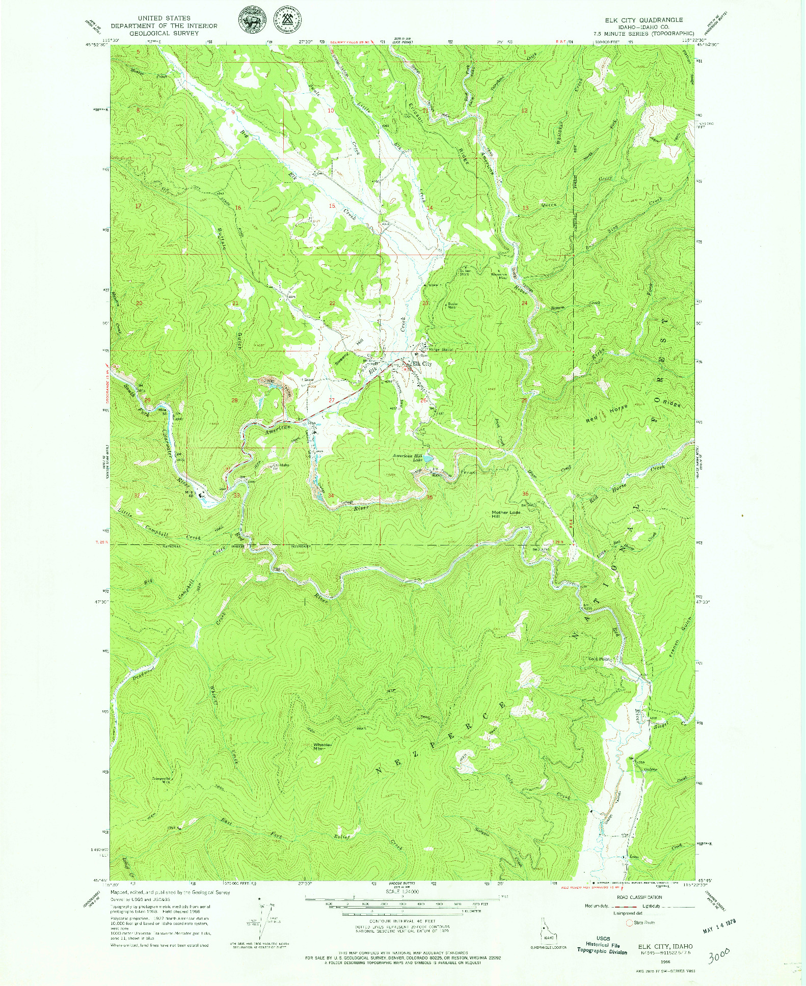 USGS 1:24000-SCALE QUADRANGLE FOR ELK CITY, ID 1966