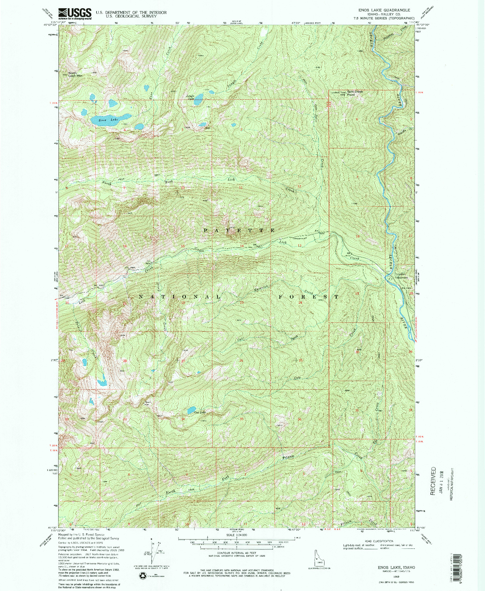 USGS 1:24000-SCALE QUADRANGLE FOR ENOS LAKE, ID 1969