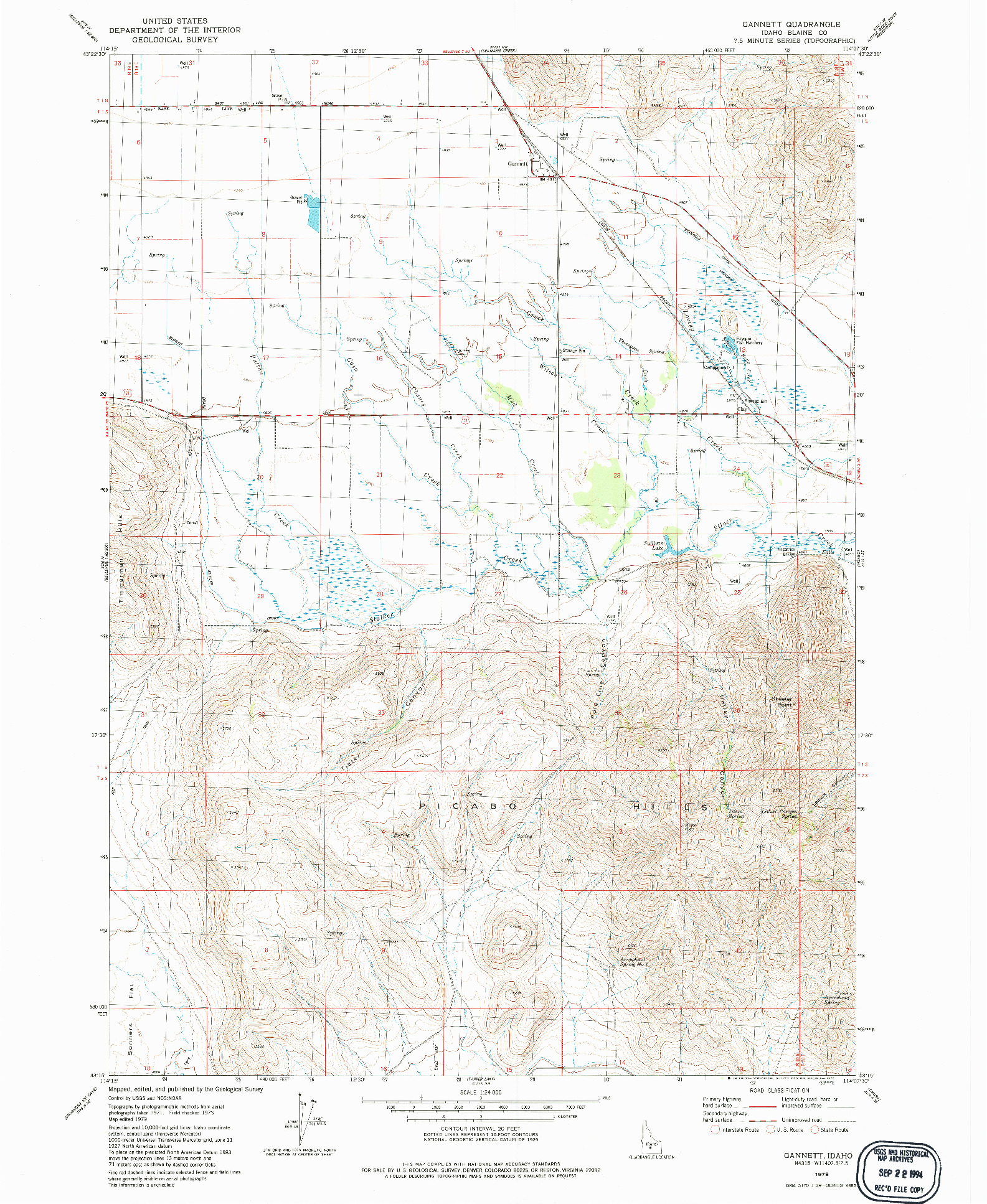 USGS 1:24000-SCALE QUADRANGLE FOR GANNETT, ID 1979