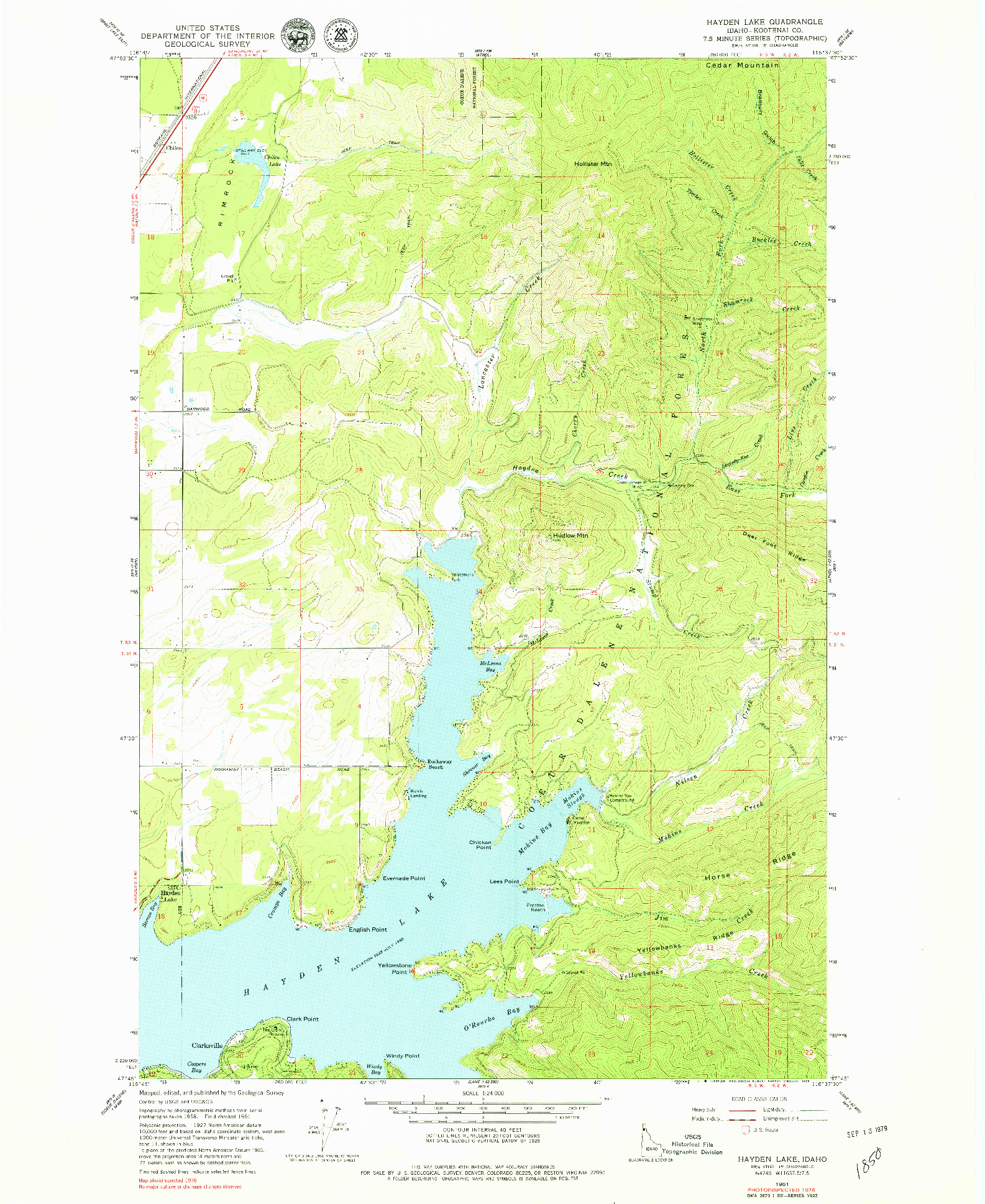 USGS 1:24000-SCALE QUADRANGLE FOR HAYDEN LAKE, ID 1961