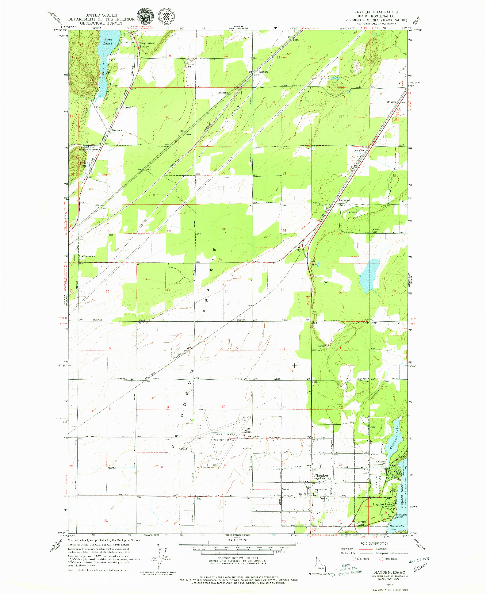 USGS 1:24000-SCALE QUADRANGLE FOR HAYDEN, ID 1961