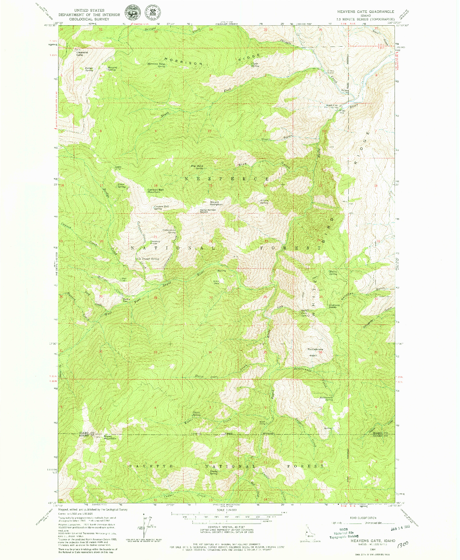 USGS 1:24000-SCALE QUADRANGLE FOR HEAVENS GATE, ID 1964