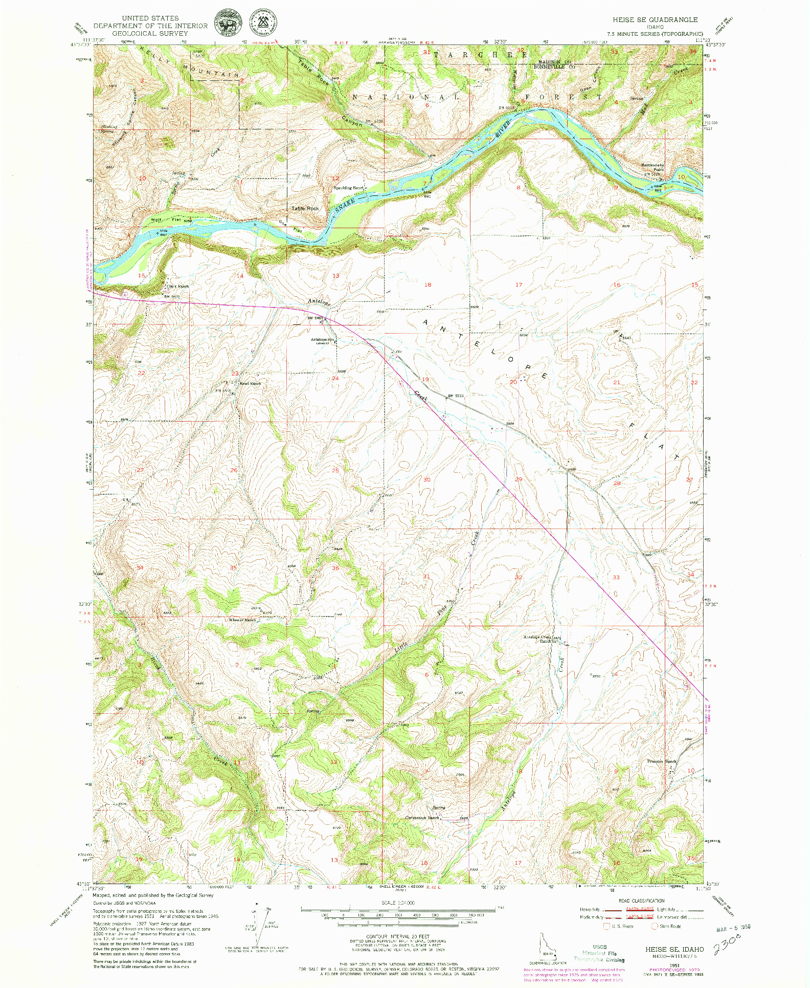 USGS 1:24000-SCALE QUADRANGLE FOR HEISE SE, ID 1951