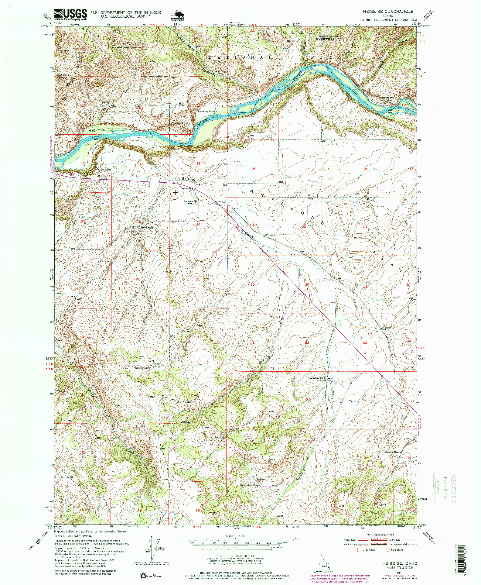 USGS 1:24000-SCALE QUADRANGLE FOR HEISE SE, ID 1951