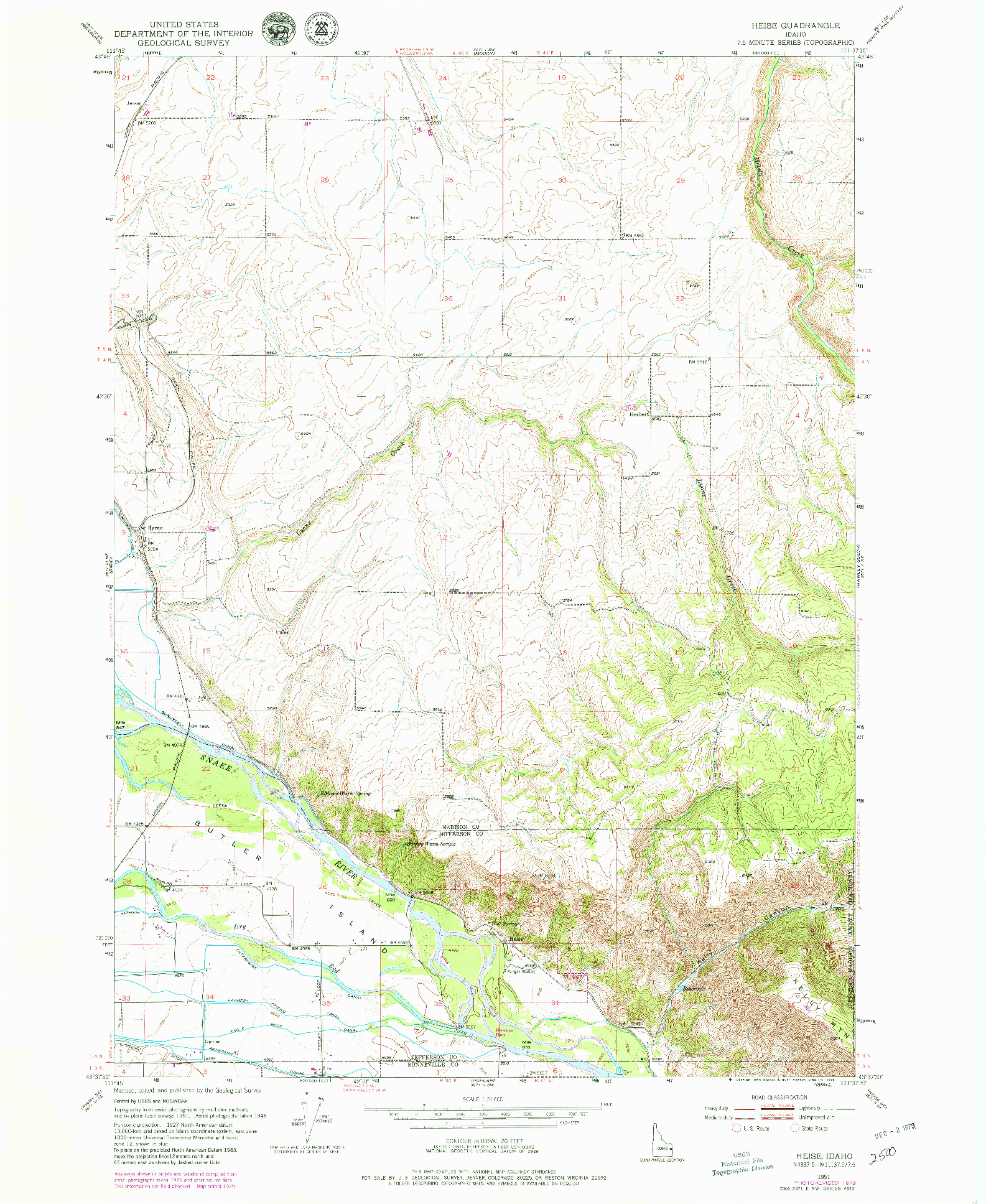 USGS 1:24000-SCALE QUADRANGLE FOR HEISE, ID 1951