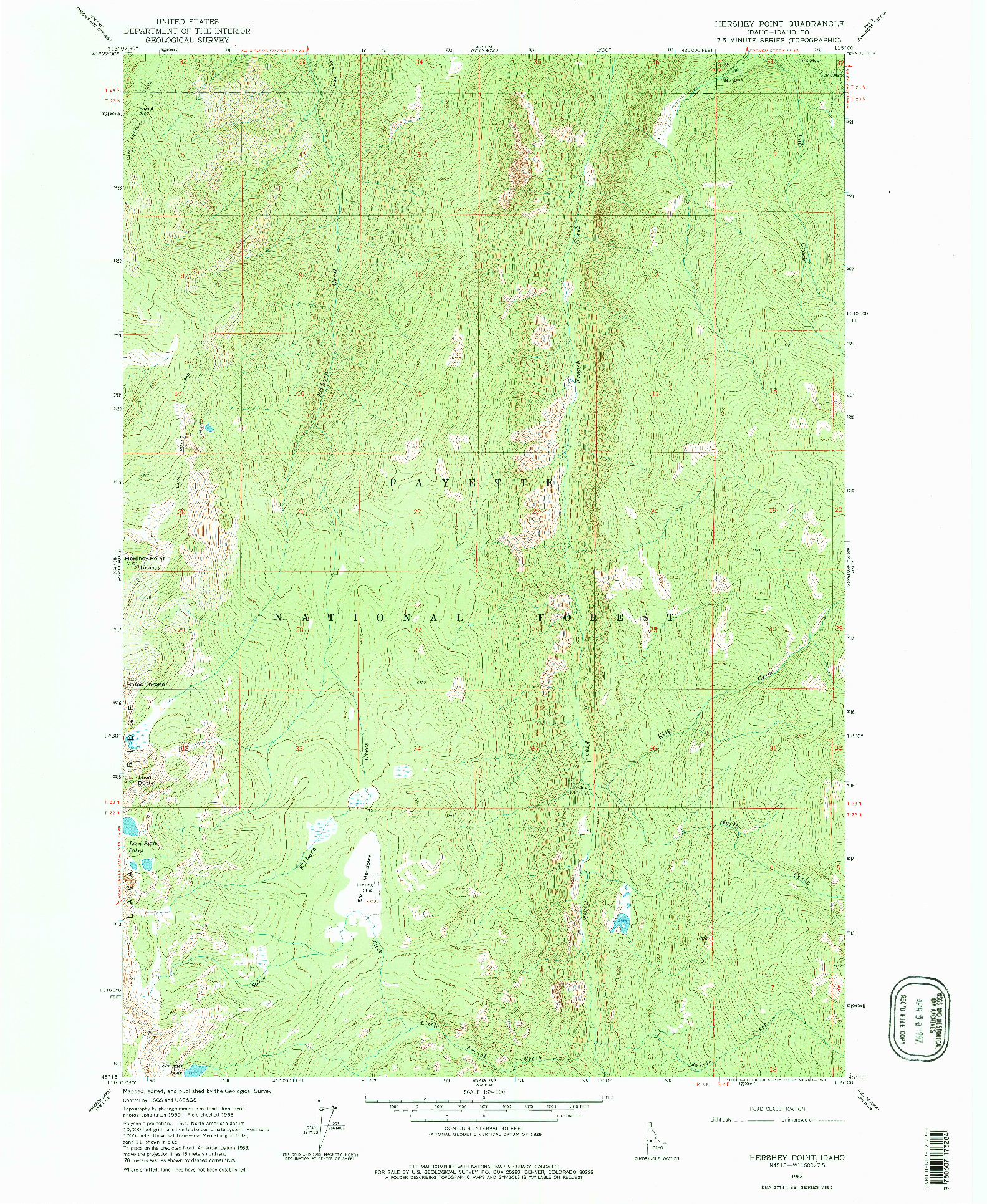 USGS 1:24000-SCALE QUADRANGLE FOR HERSHEY POINT, ID 1963