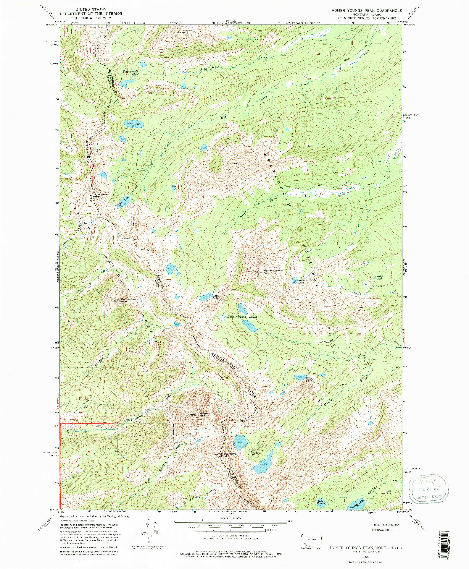 USGS 1:24000-SCALE QUADRANGLE FOR HOMER YOUNGS PEAK, ID 1966