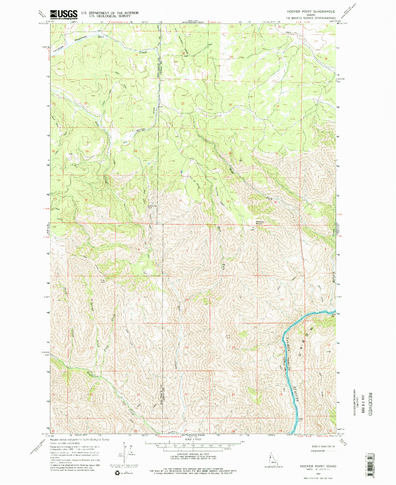 USGS 1:24000-SCALE QUADRANGLE FOR HOOVER POINT, ID 1967