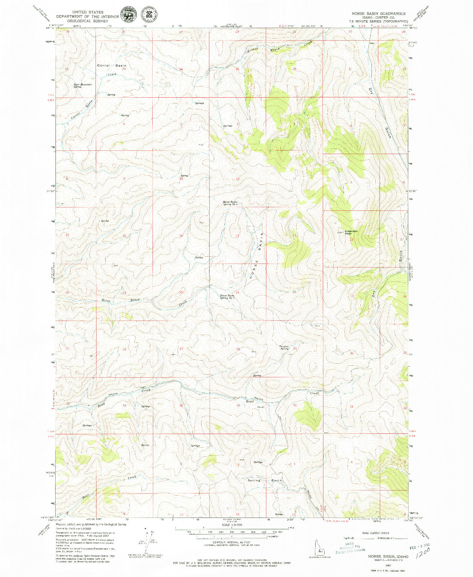 USGS 1:24000-SCALE QUADRANGLE FOR HORSE BASIN, ID 1967