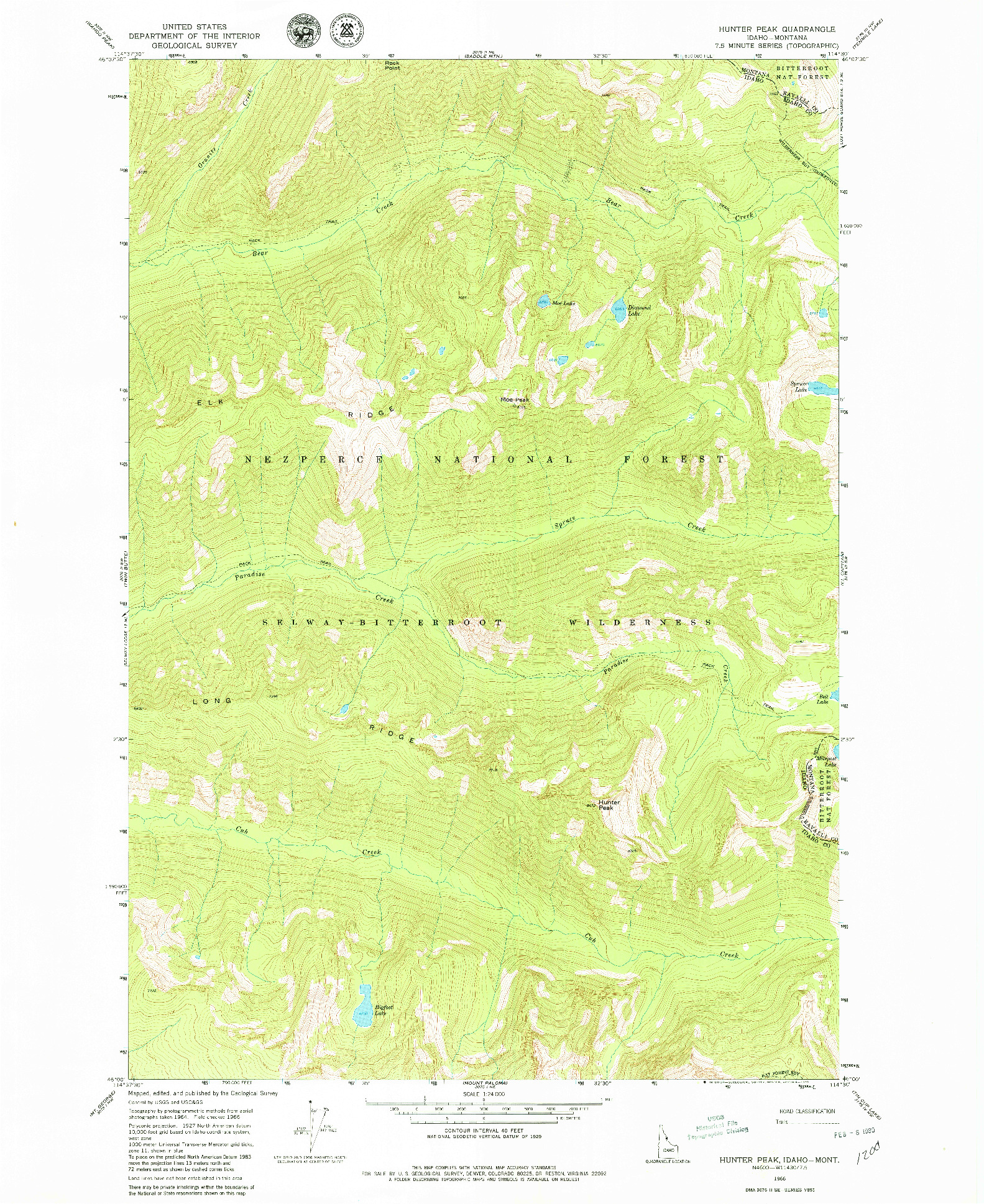 USGS 1:24000-SCALE QUADRANGLE FOR HUNTER PEAK, ID 1966