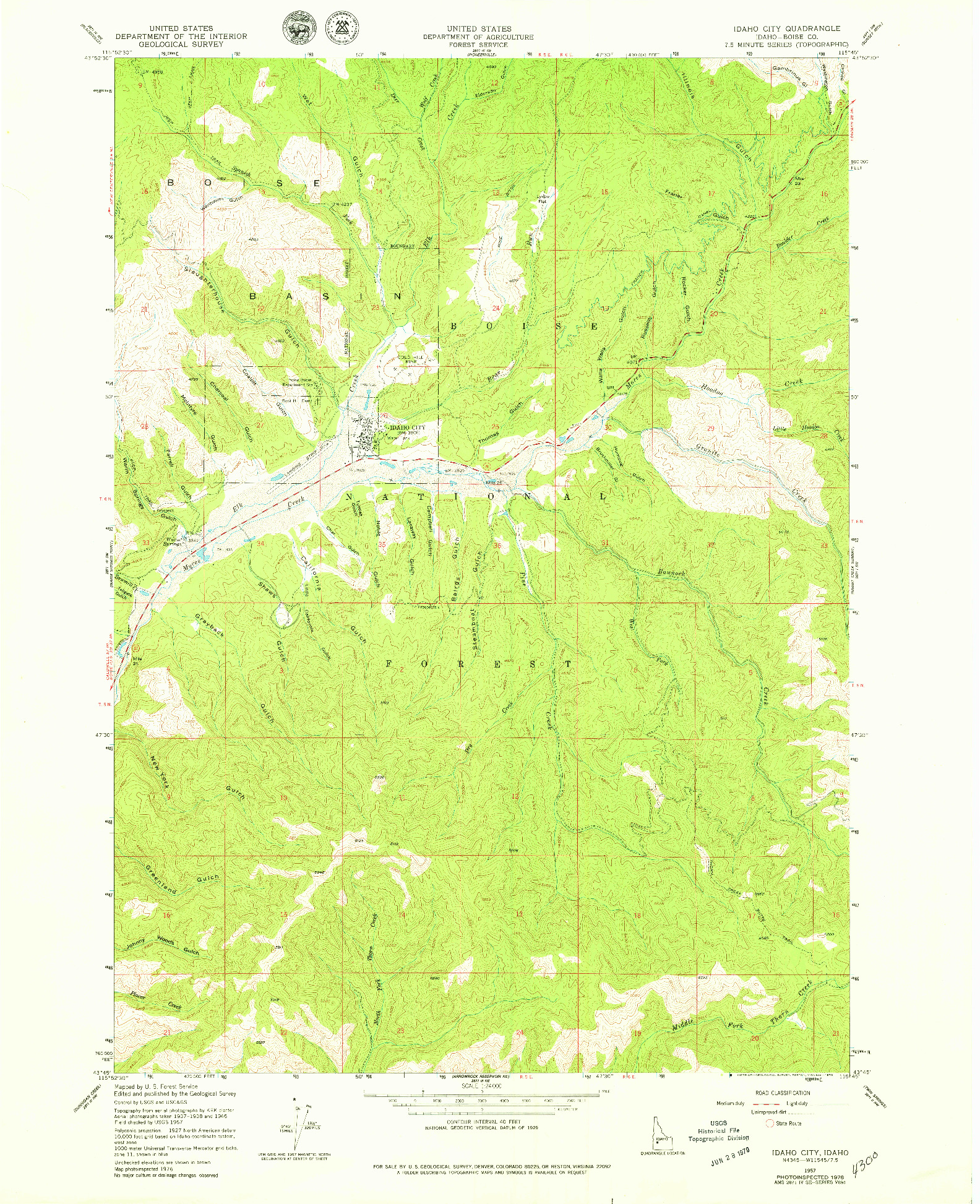 USGS 1:24000-SCALE QUADRANGLE FOR IDAHO CITY, ID 1957