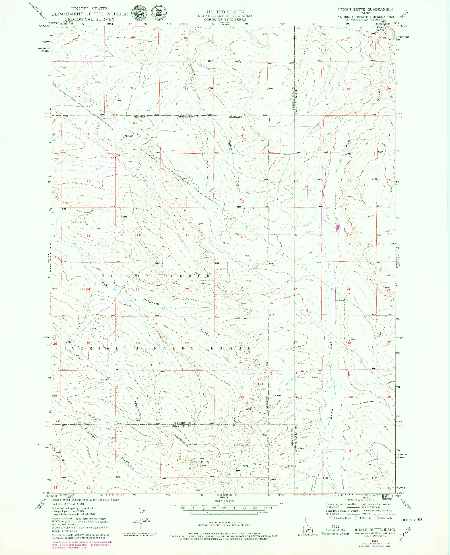 USGS 1:24000-SCALE QUADRANGLE FOR INDIAN BUTTE, ID 1949