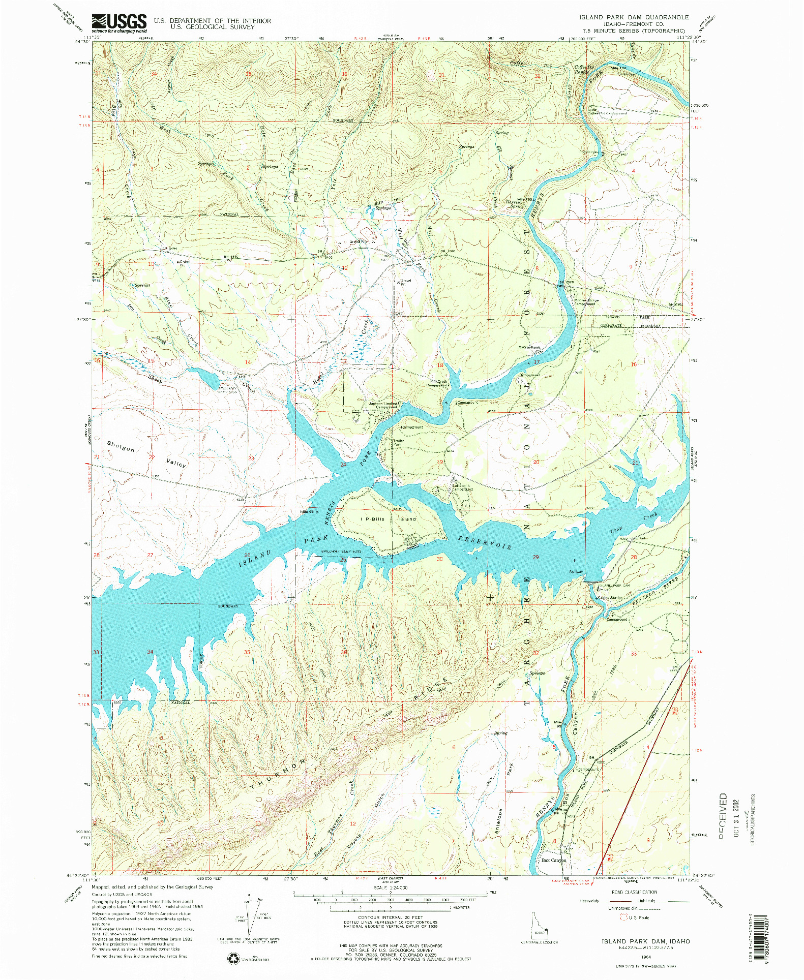 USGS 1:24000-SCALE QUADRANGLE FOR ISLAND PARK DAM, ID 1964