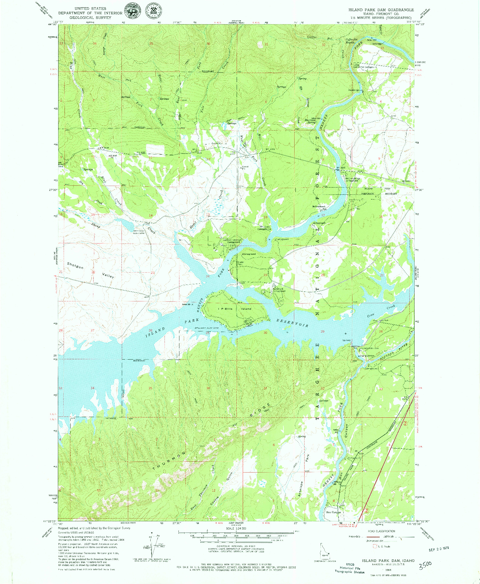 USGS 1:24000-SCALE QUADRANGLE FOR ISLAND PARK DAM, ID 1964