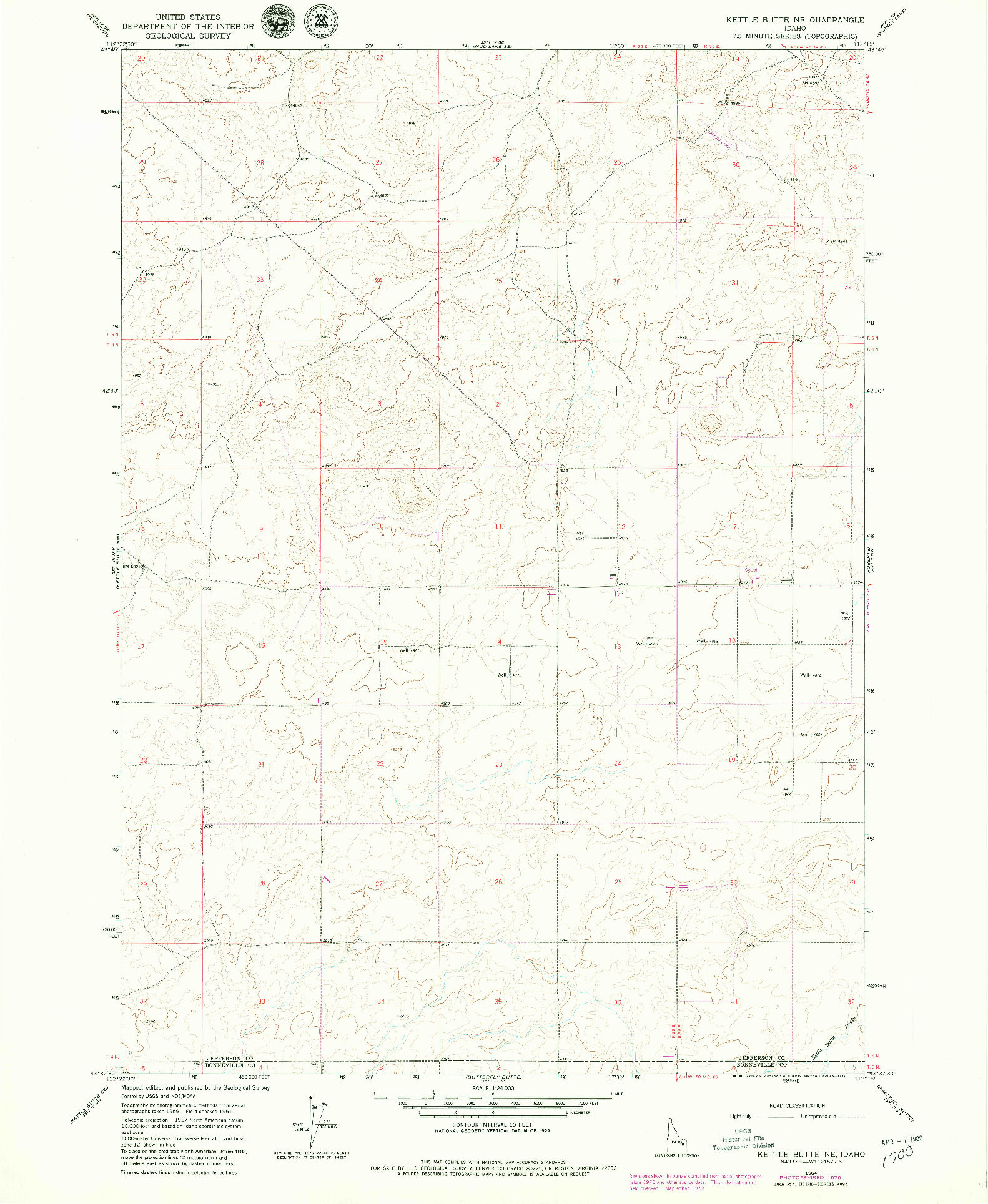 USGS 1:24000-SCALE QUADRANGLE FOR KETTLE BUTTE NE, ID 1964