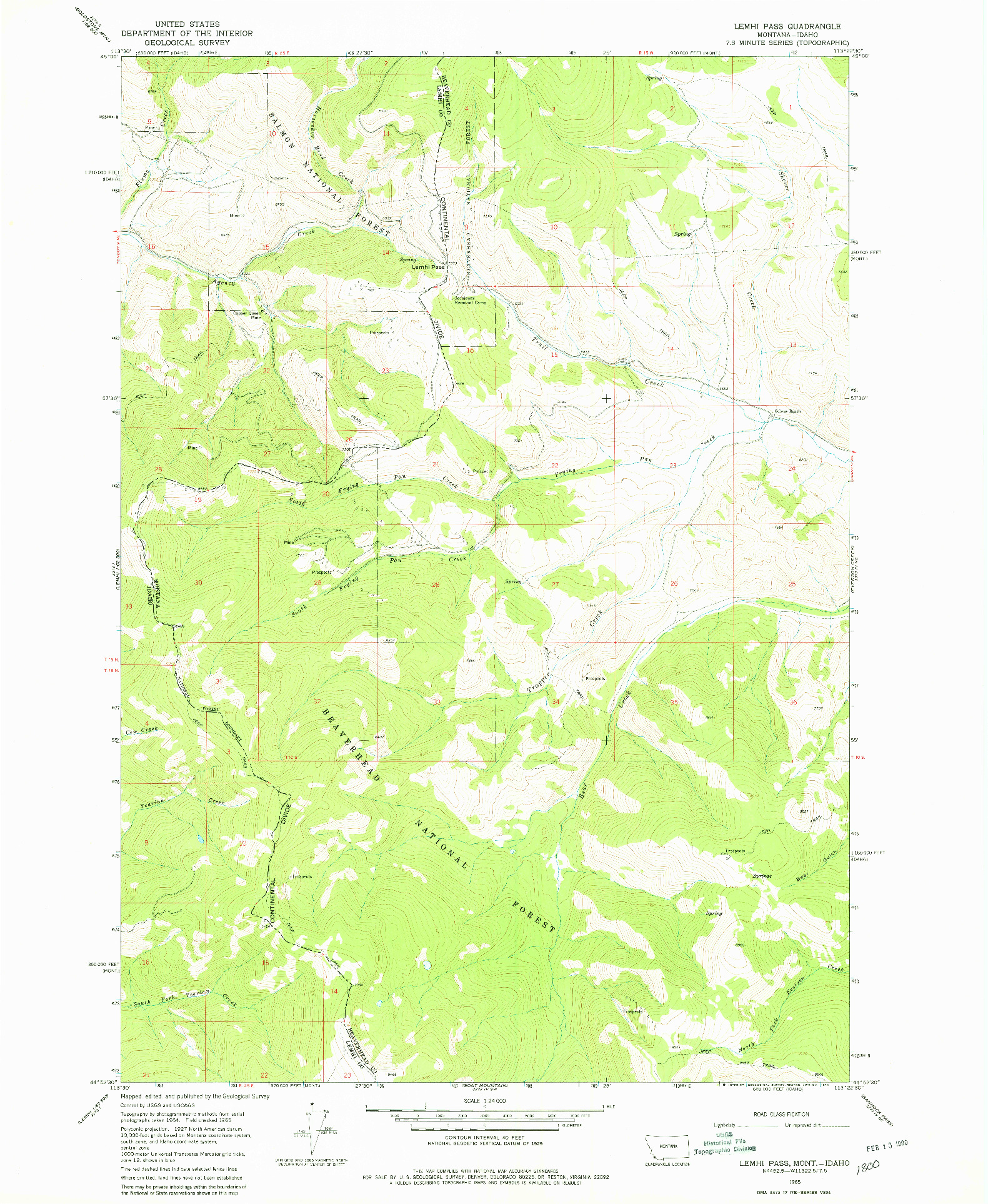USGS 1:24000-SCALE QUADRANGLE FOR LEMHI PASS, ID 1965