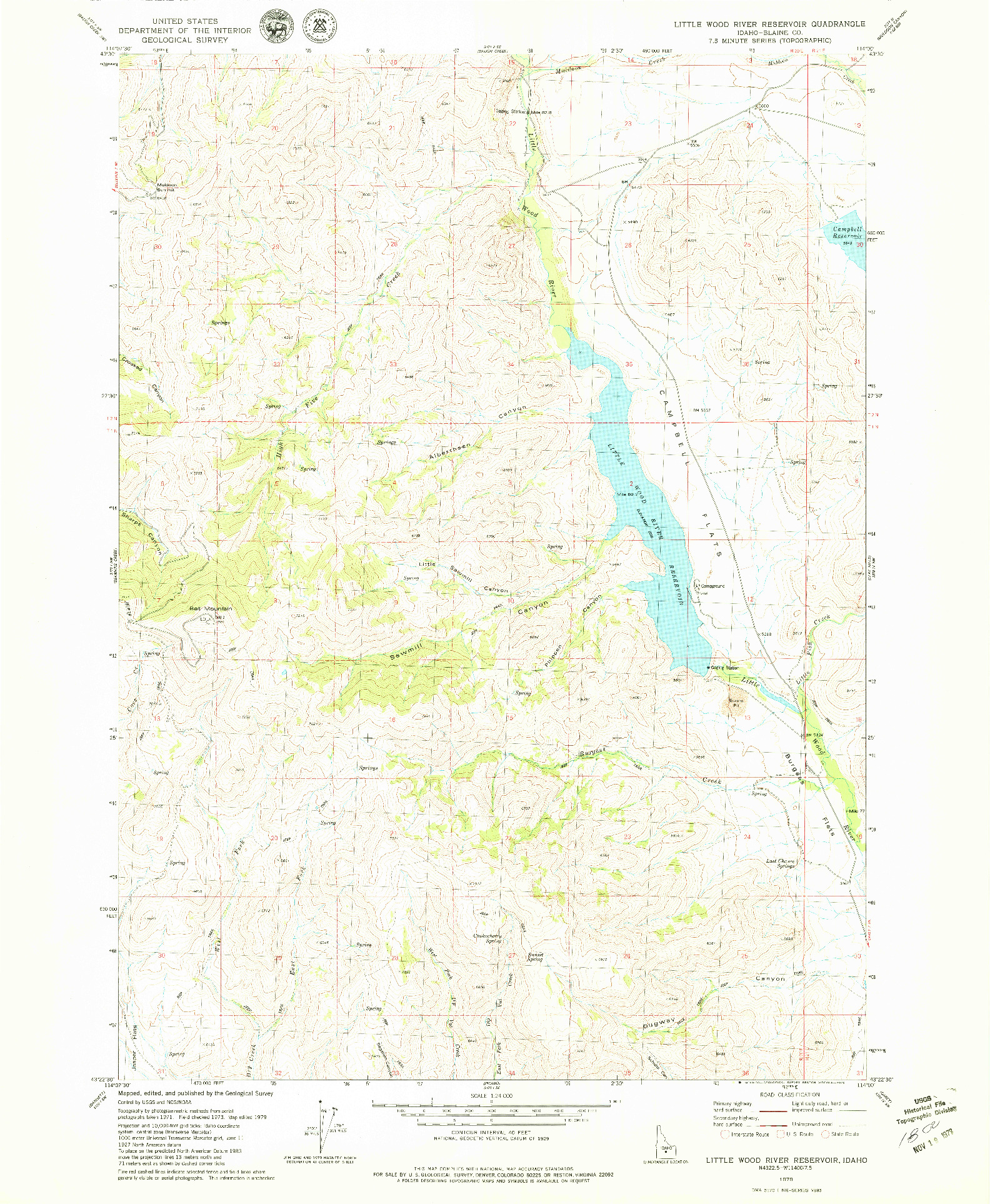 USGS 1:24000-SCALE QUADRANGLE FOR LITTLE WOOD RIVER RESERVOIR, ID 1979