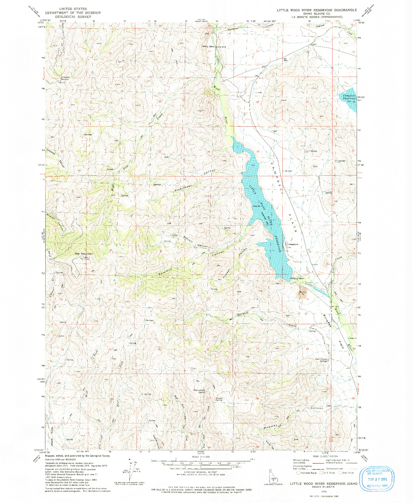 USGS 1:24000-SCALE QUADRANGLE FOR LITTLE WOOD RIVER RESERVOIR, ID 1979