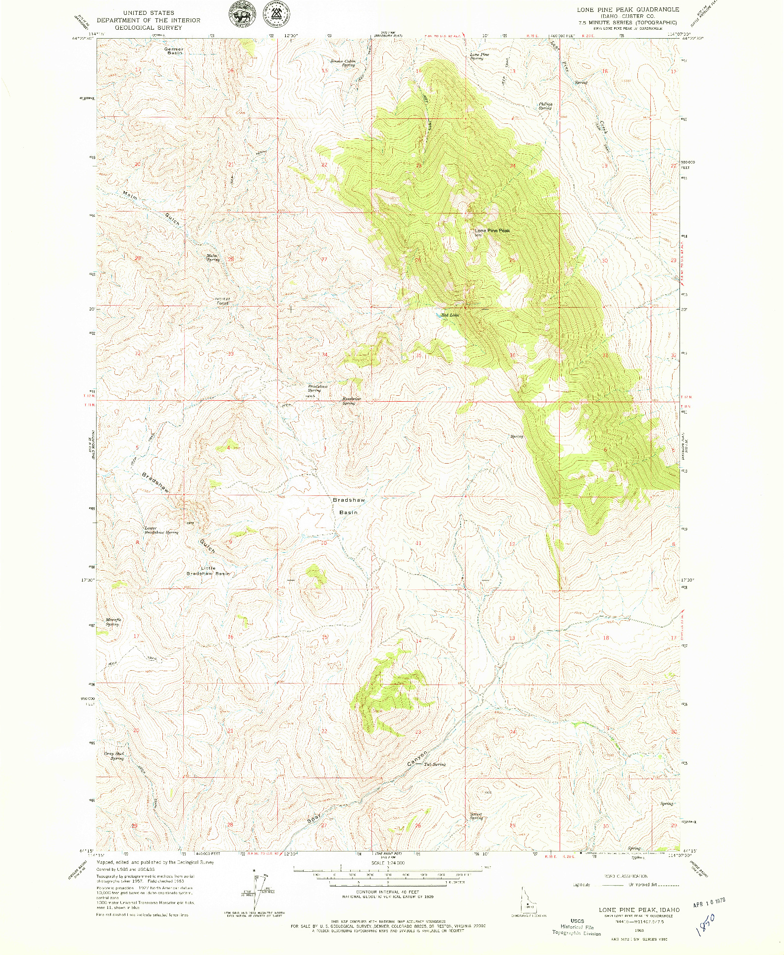 USGS 1:24000-SCALE QUADRANGLE FOR LONE PINE PEAK, ID 1963