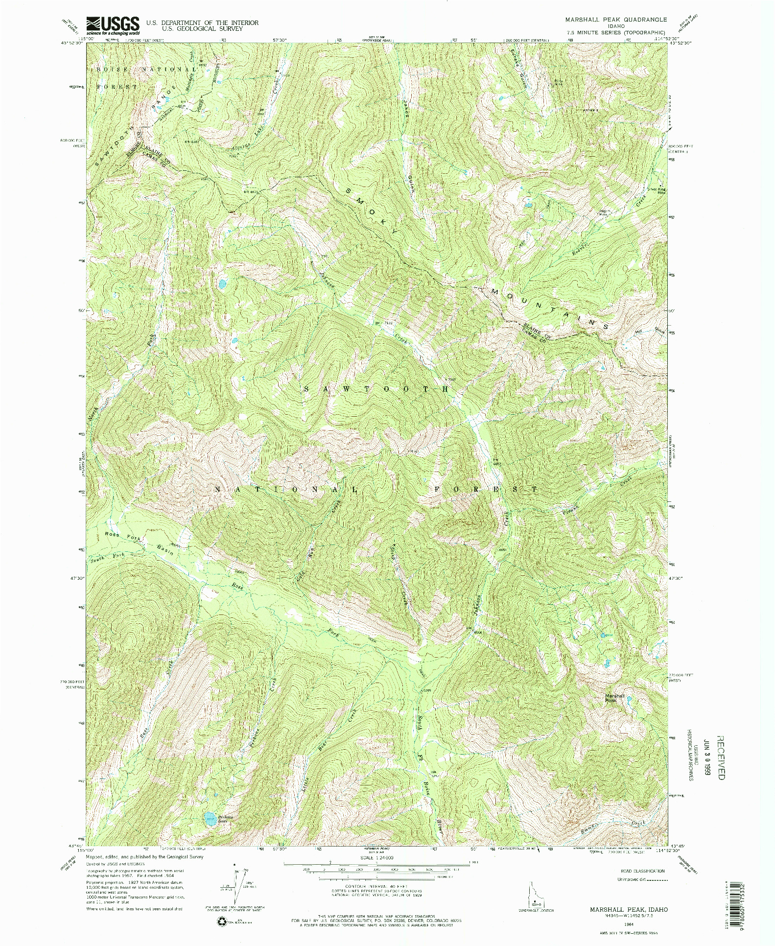 USGS 1:24000-SCALE QUADRANGLE FOR MARSHALL PEAK, ID 1964