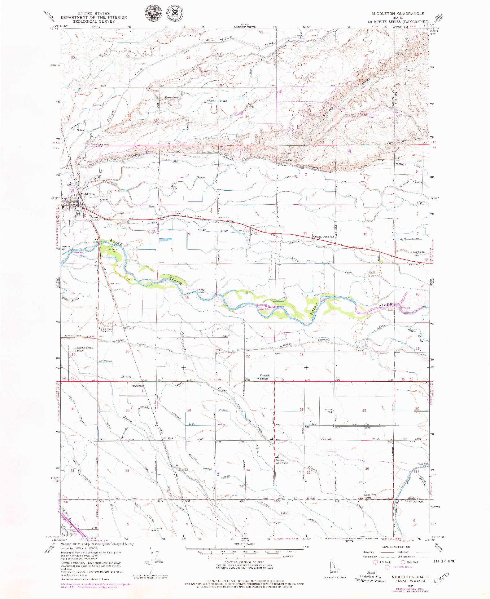 USGS 1:24000-SCALE QUADRANGLE FOR MIDDLETON, ID 1958