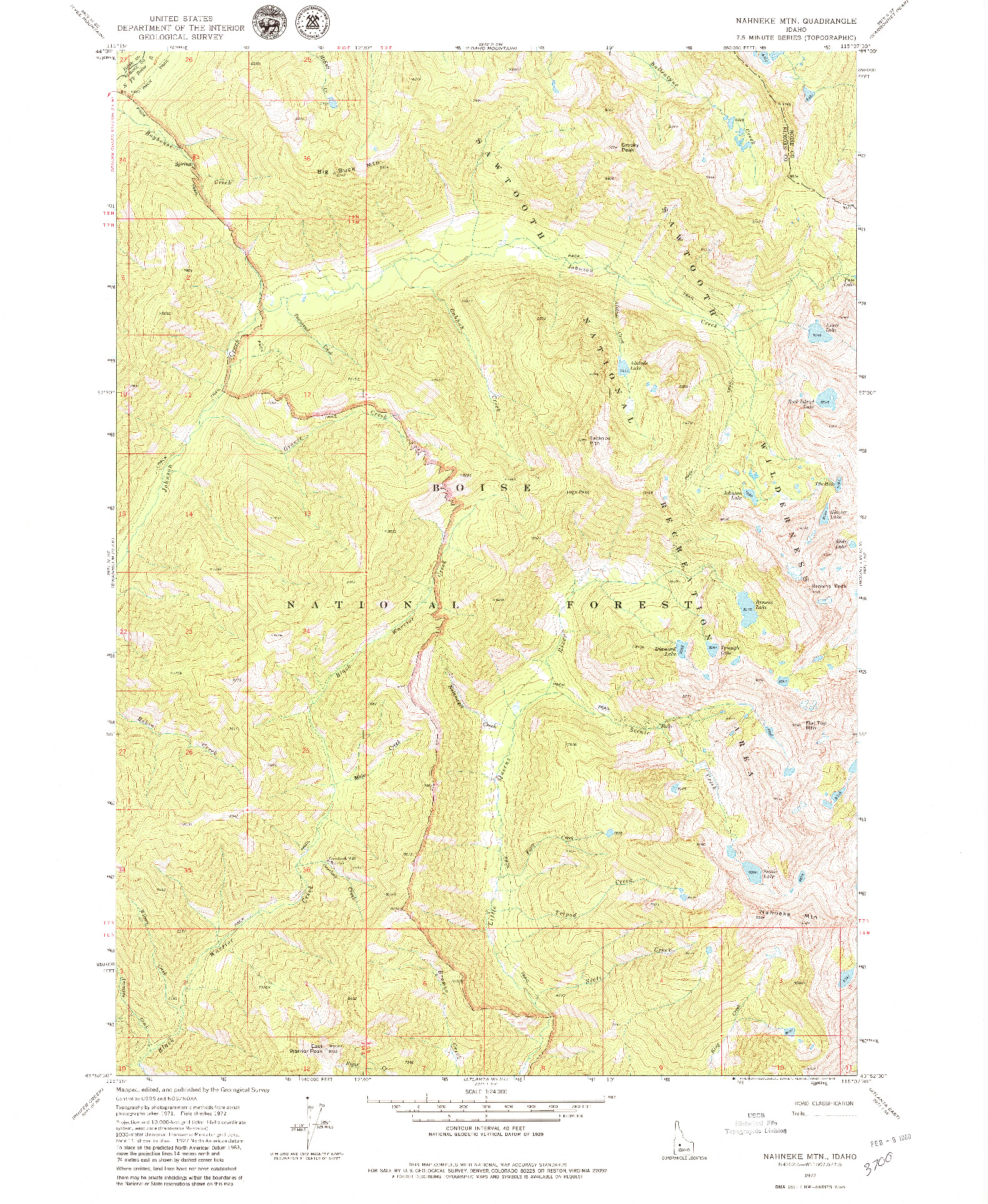 USGS 1:24000-SCALE QUADRANGLE FOR NAHNEKE MTN, ID 1972