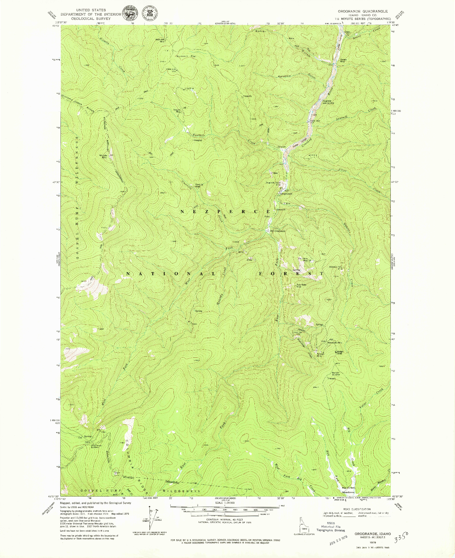 USGS 1:24000-SCALE QUADRANGLE FOR OROGRANDE, ID 1979