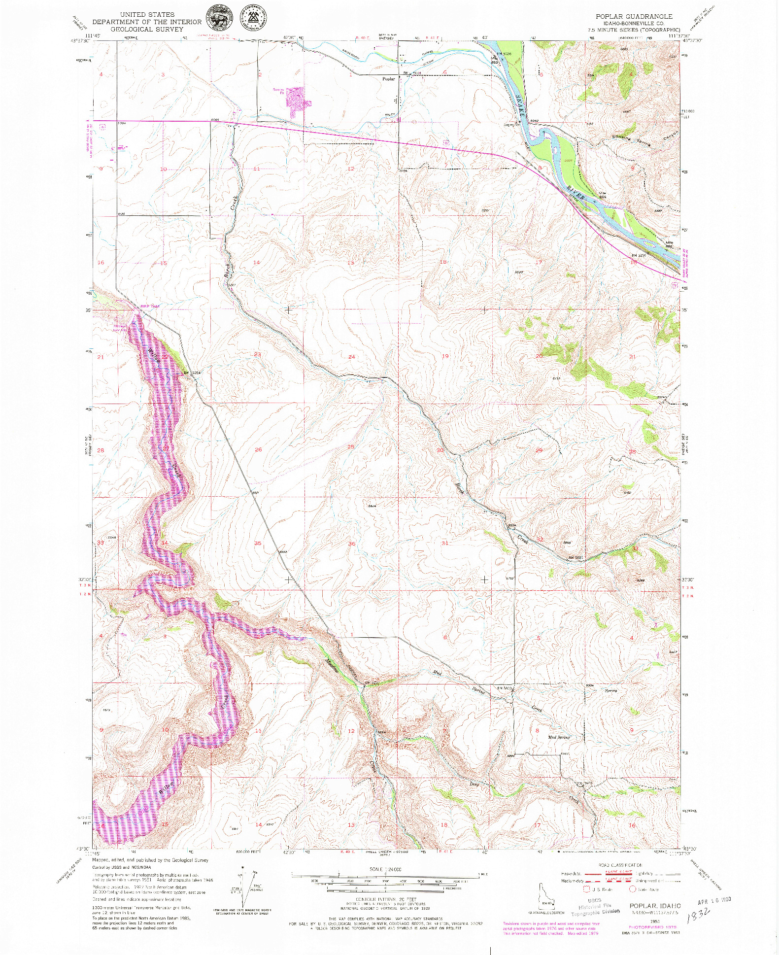 USGS 1:24000-SCALE QUADRANGLE FOR POPLAR, ID 1951