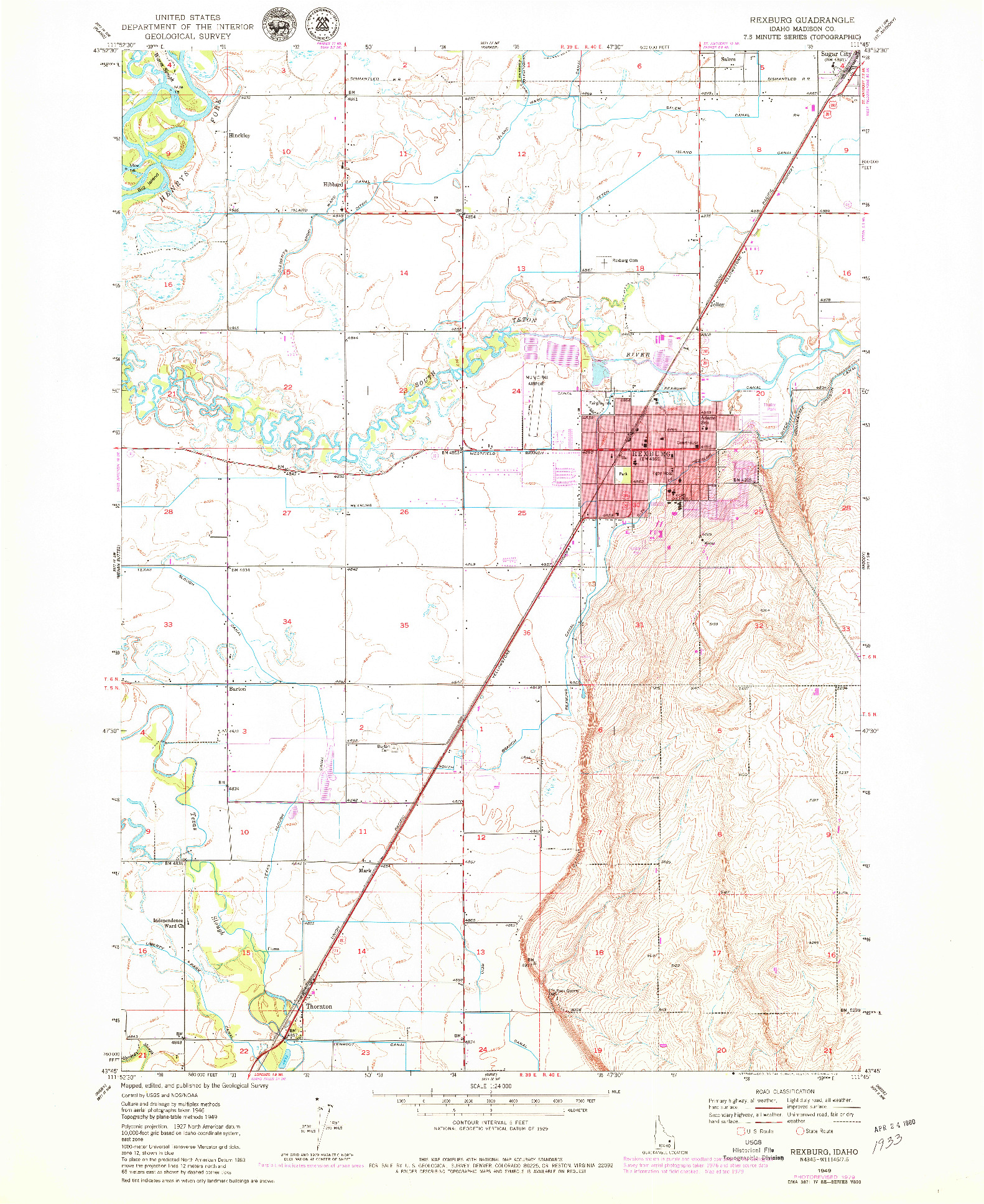 USGS 1:24000-SCALE QUADRANGLE FOR REXBURG, ID 1949