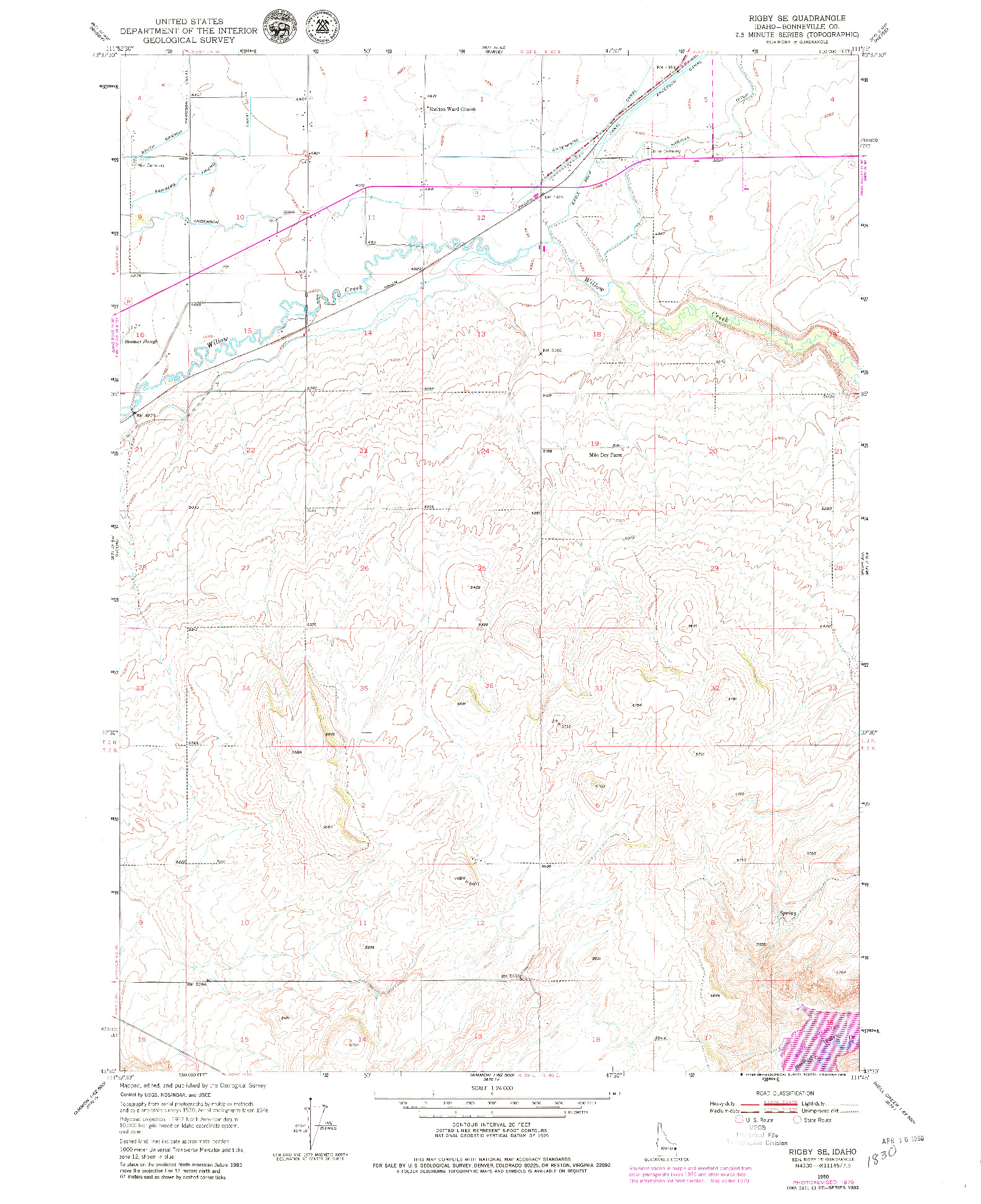 USGS 1:24000-SCALE QUADRANGLE FOR RIGBY SE, ID 1950