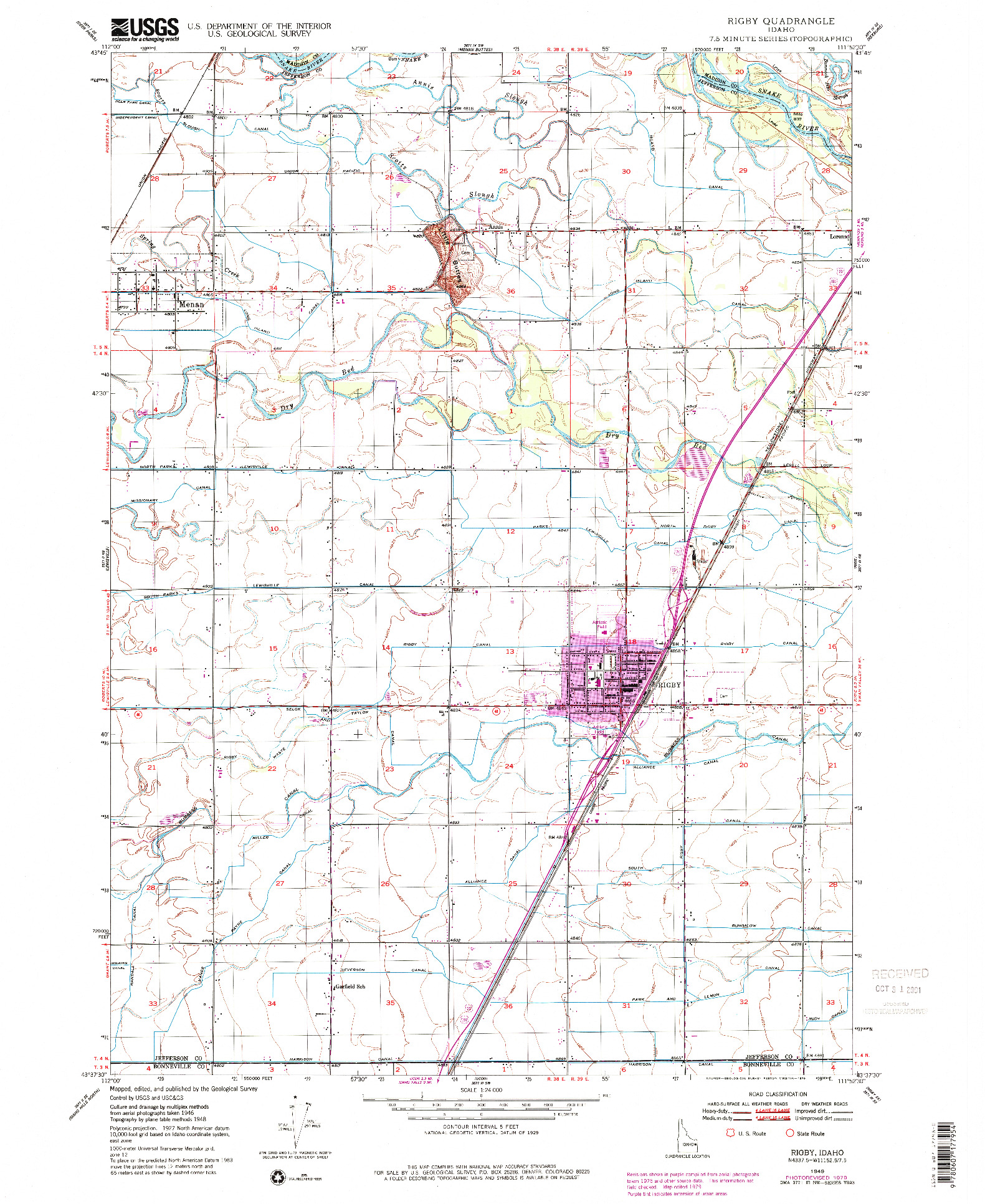 USGS 1:24000-SCALE QUADRANGLE FOR RIGBY, ID 1949