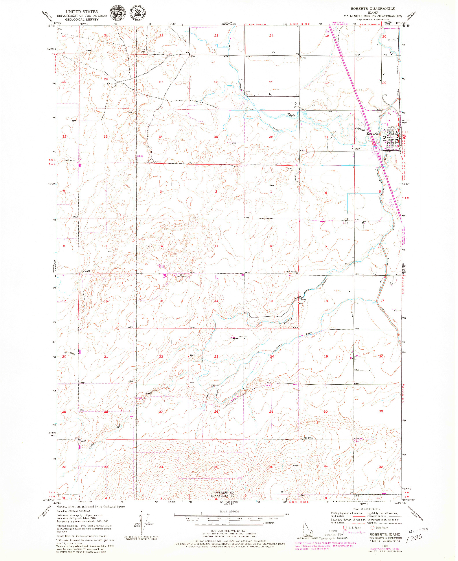 USGS 1:24000-SCALE QUADRANGLE FOR ROBERTS, ID 1949